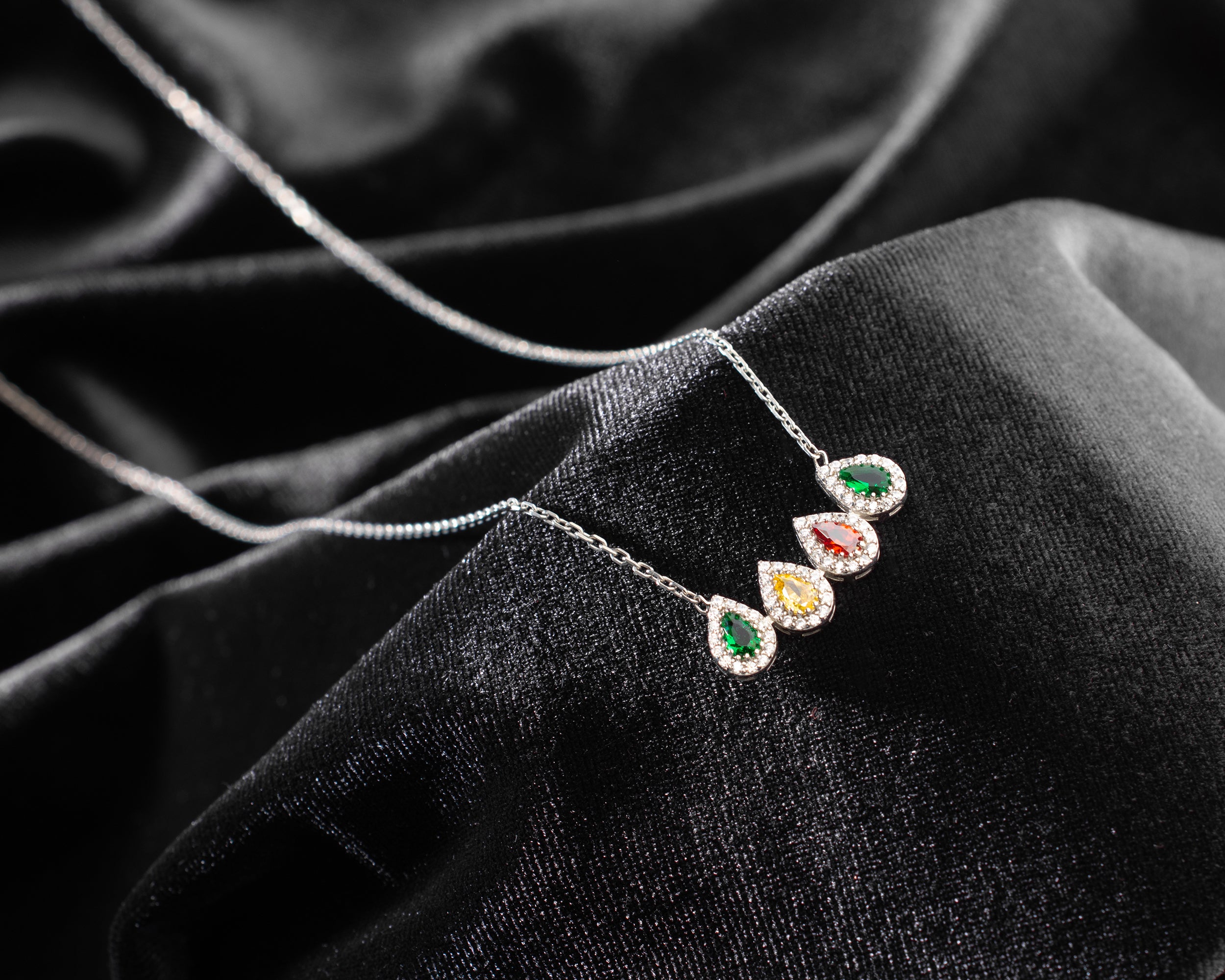 Family Birthstone Curved Bar Necklace