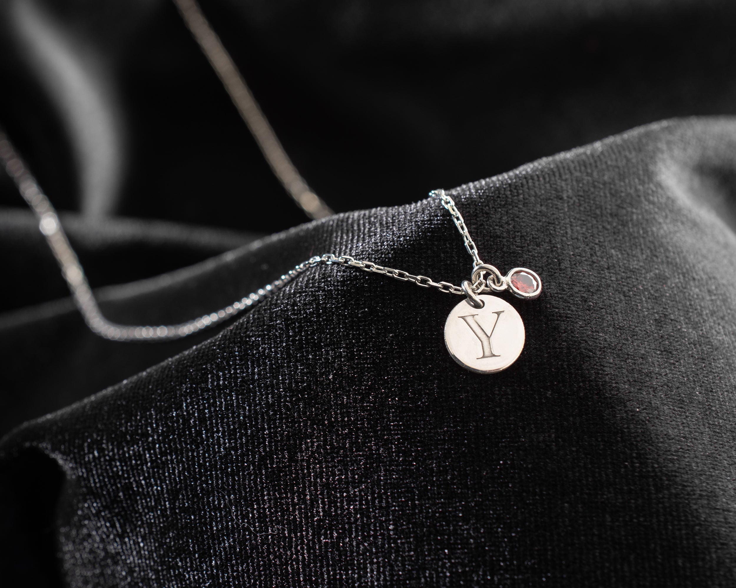 Initial Disc Necklace with Birthstone Charm