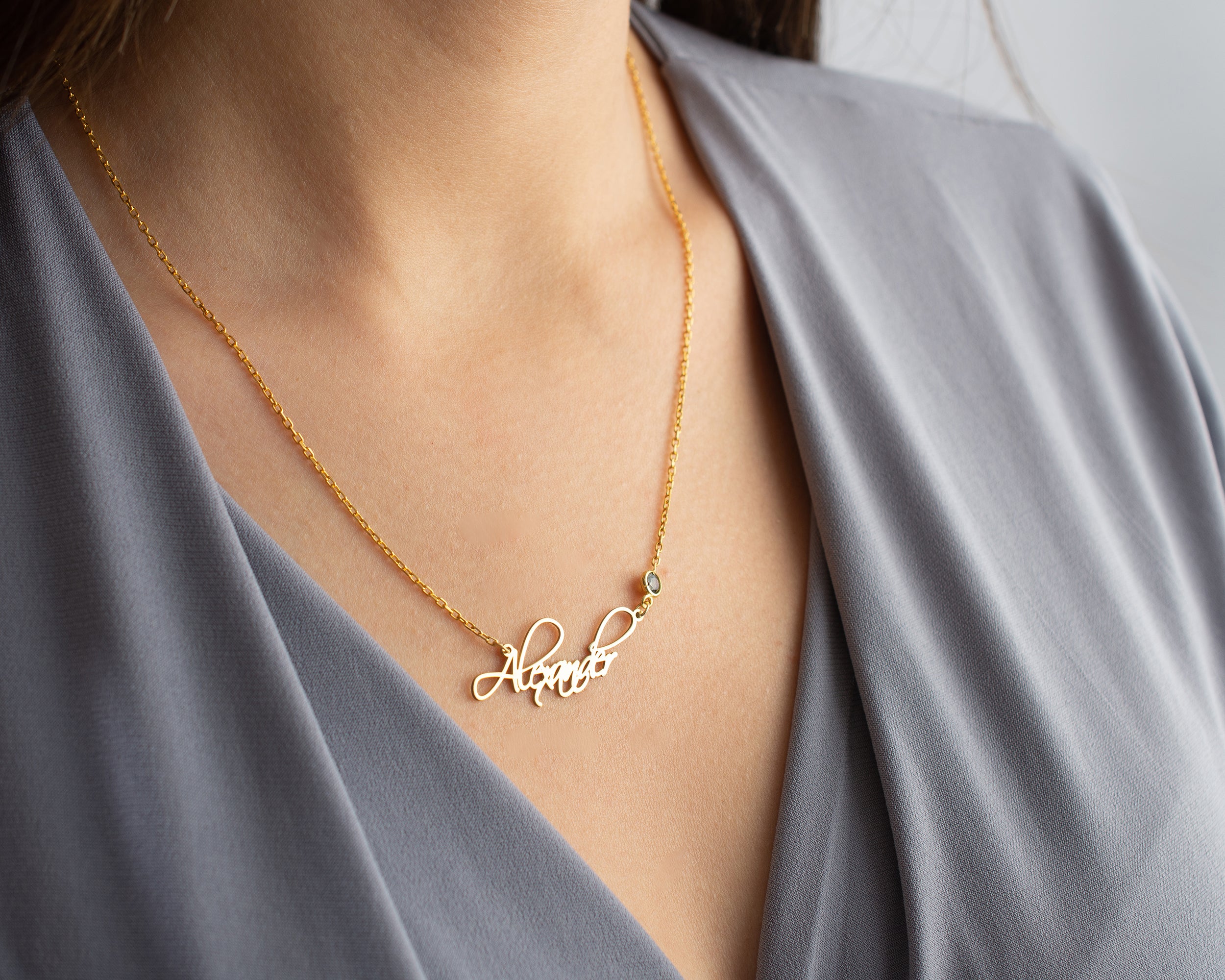 Custom Name Necklace with Birthstone