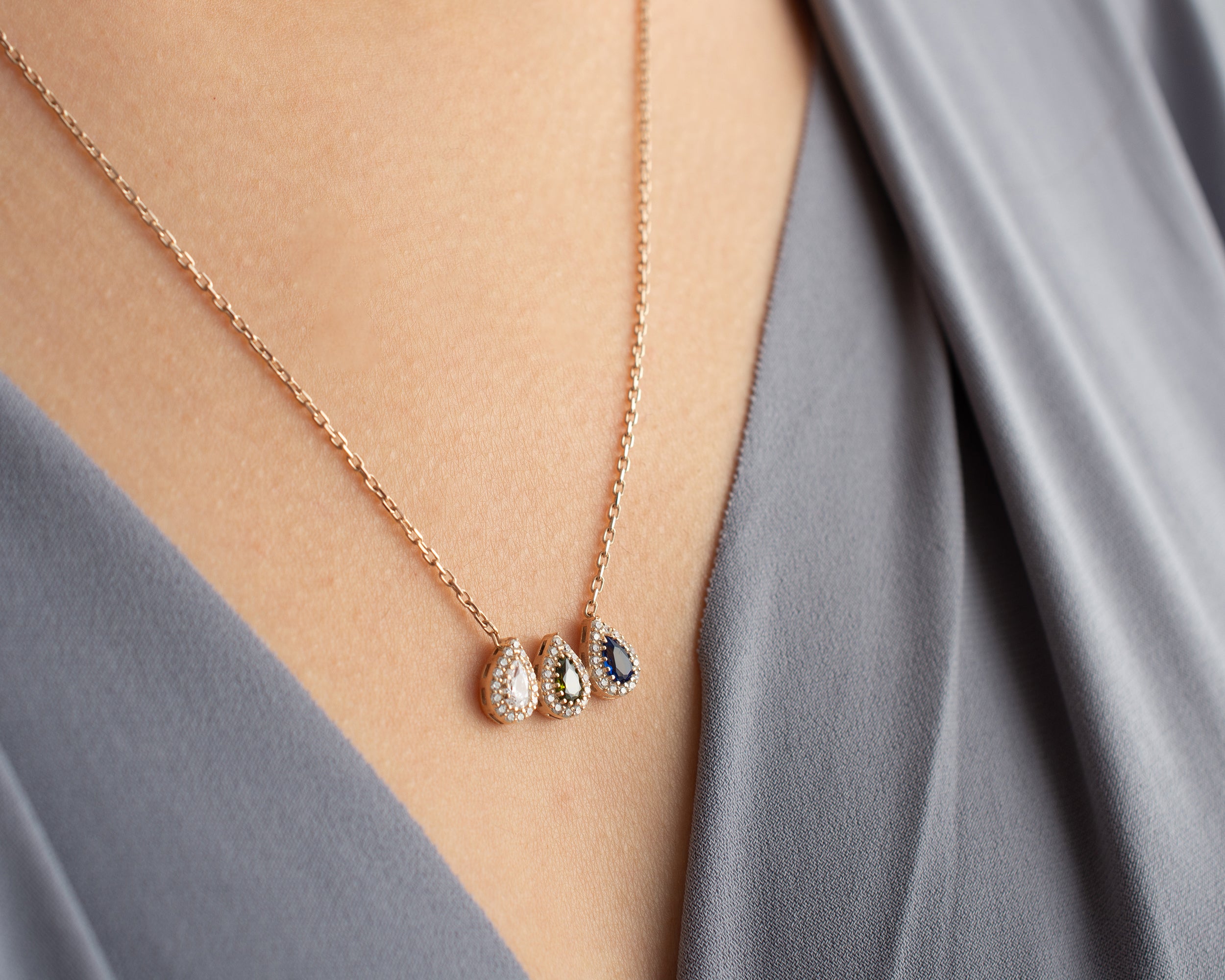 Family Birthstone Curved Bar Necklace