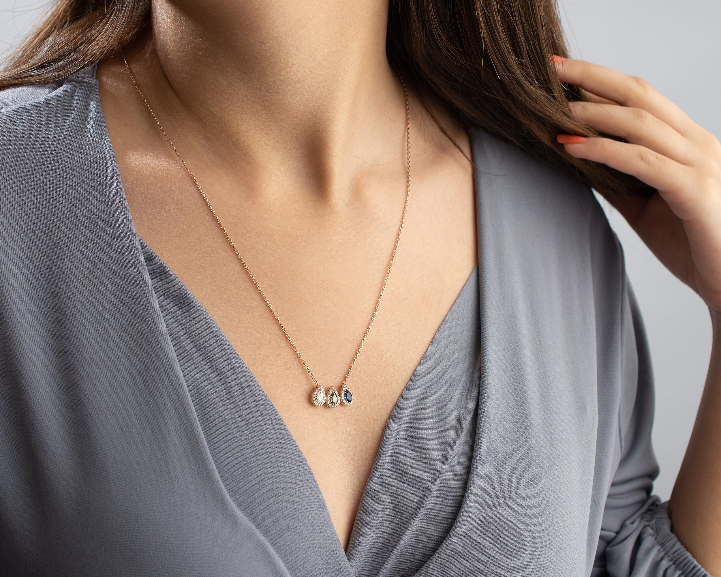 Family Birthstone Curved Bar Necklace