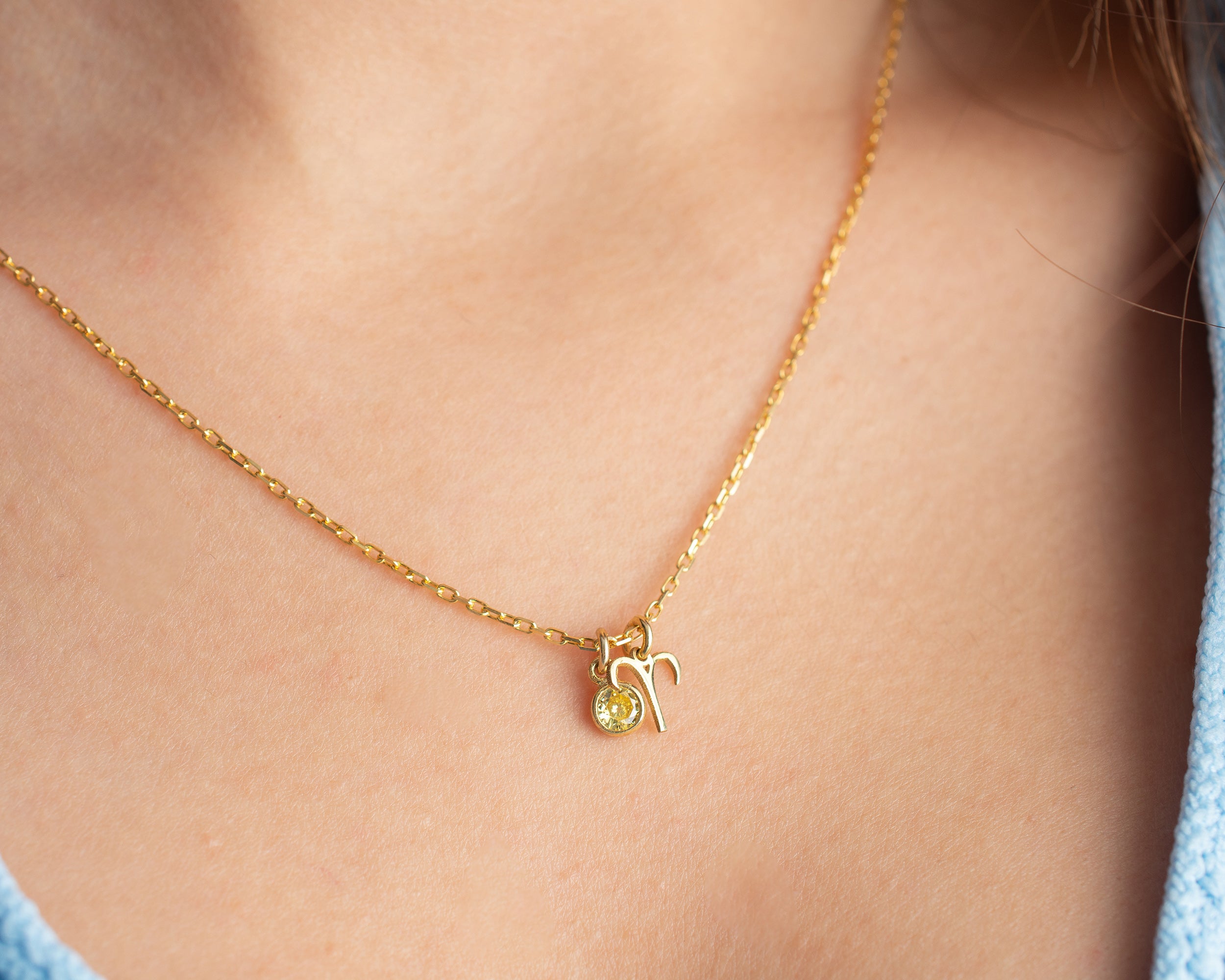 Zodiac Sign and Birthstone Necklace
