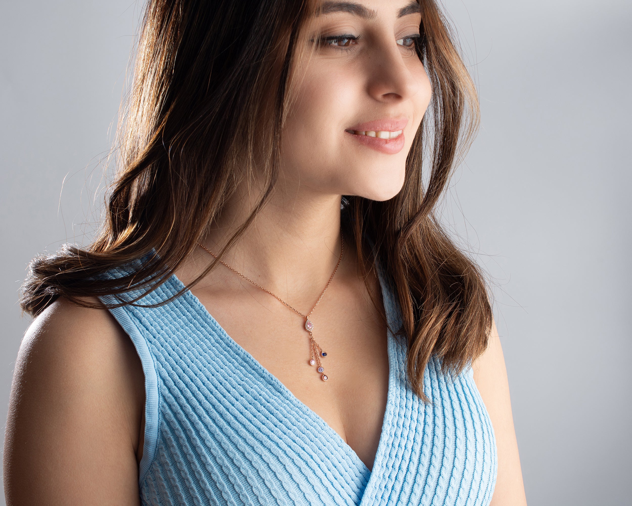 Minimal Family Birthstone Drop Necklace