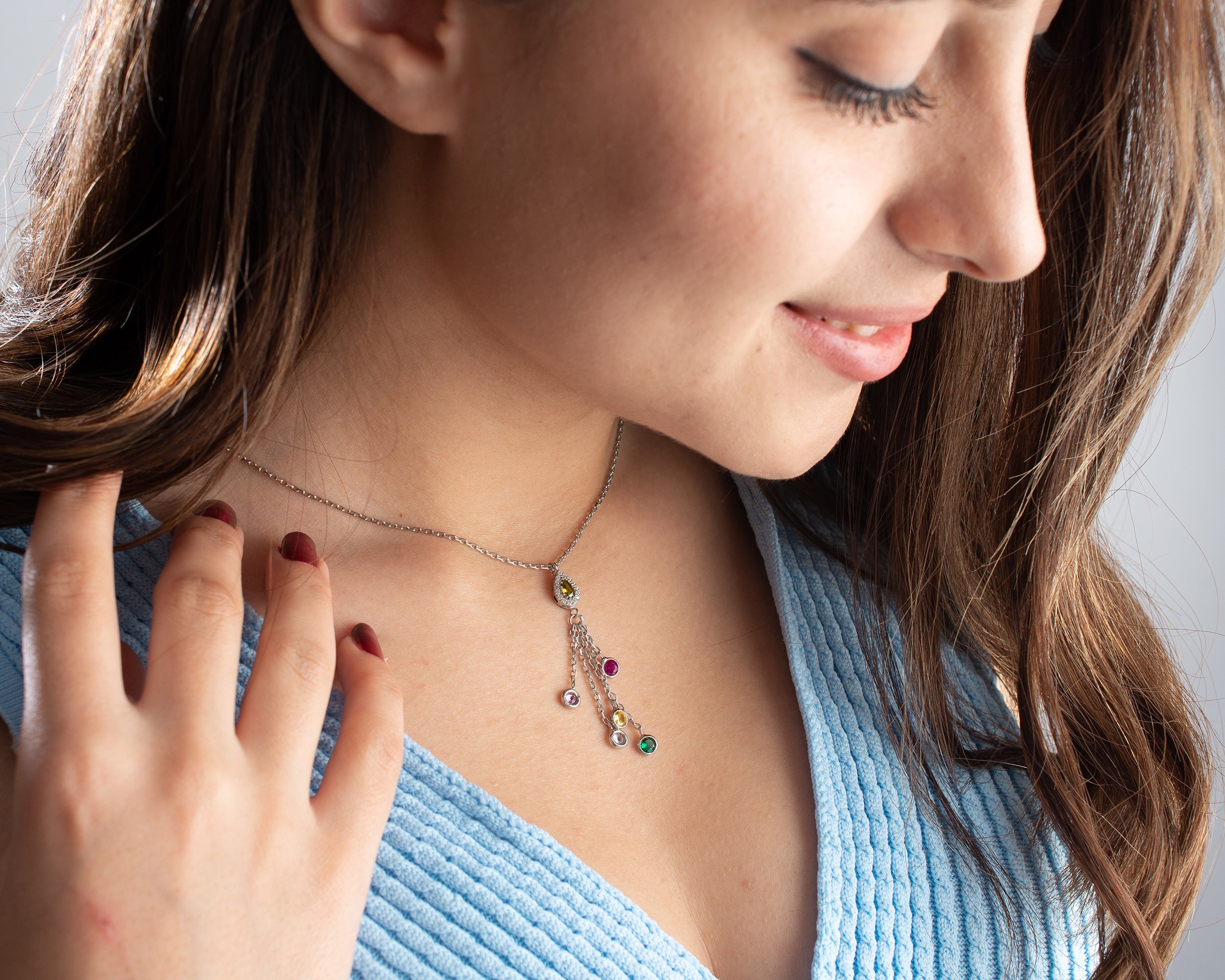 Minimal Family Birthstone Drop Necklace