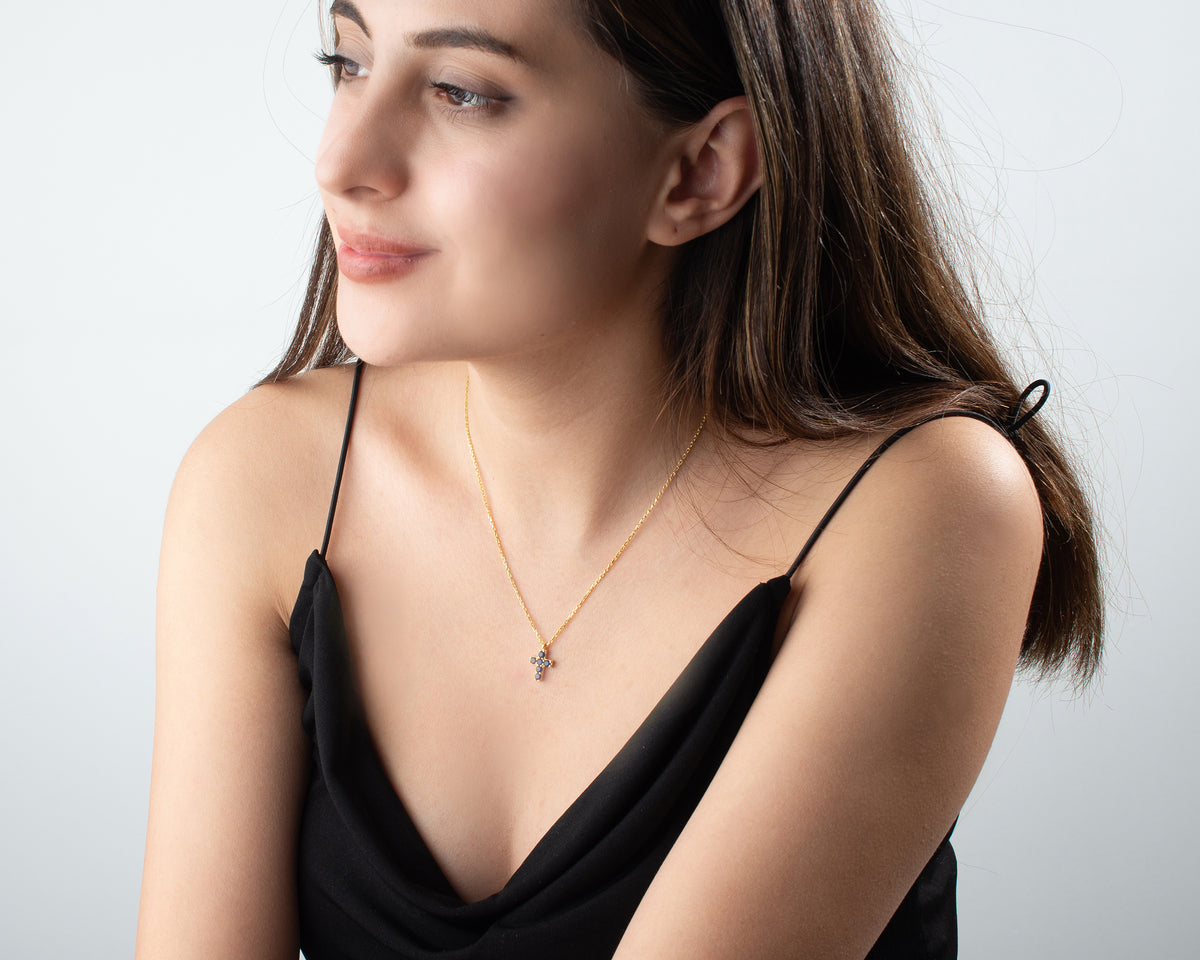 Delicate Pave Birthstone Cross Necklace