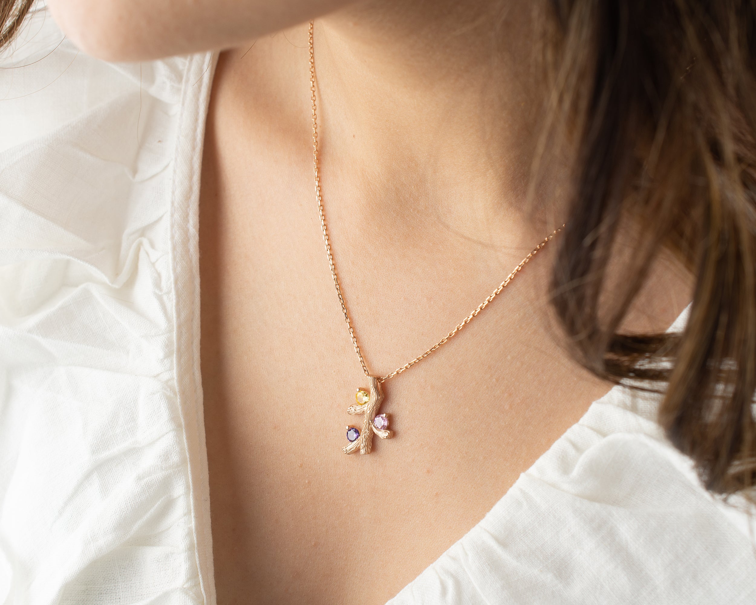 Custom Birthstone Family Tree Branch Necklace