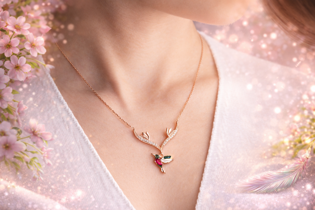Rose Gold Hummingbird Pendant Necklace
