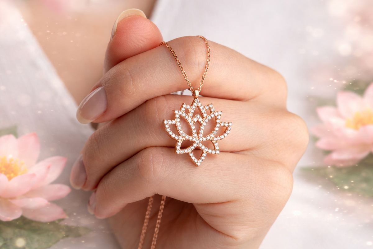Lotus Flower Pendant Necklace in Rose Gold