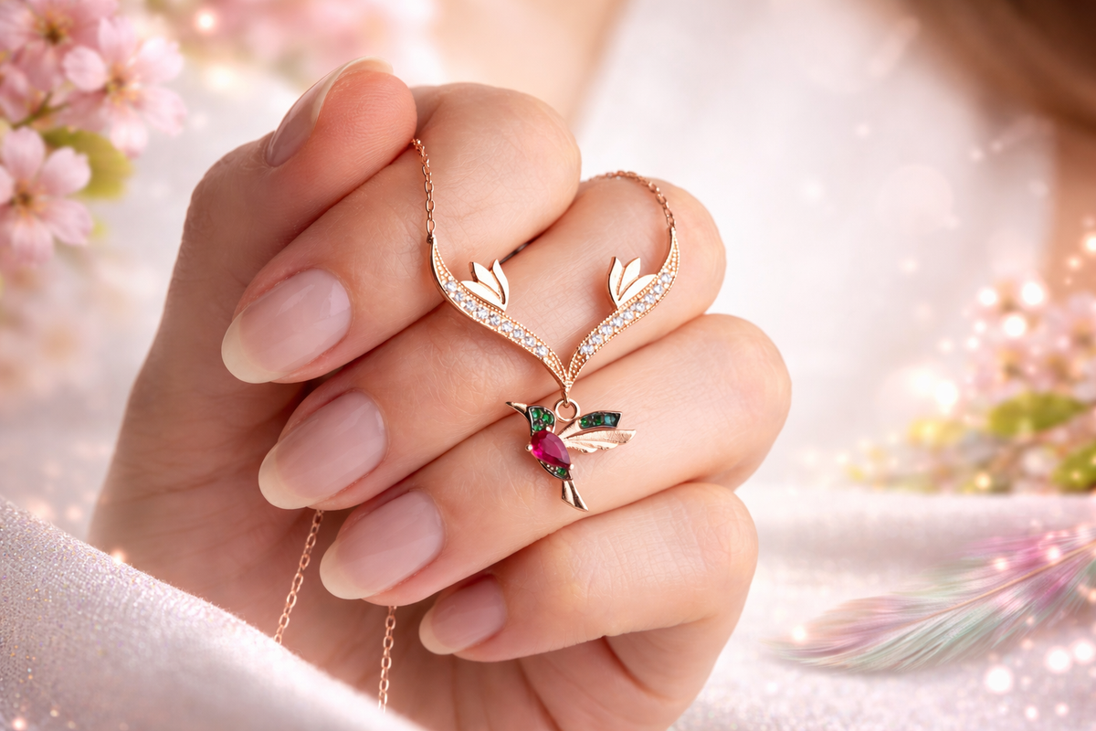 Rose Gold Hummingbird Pendant Necklace