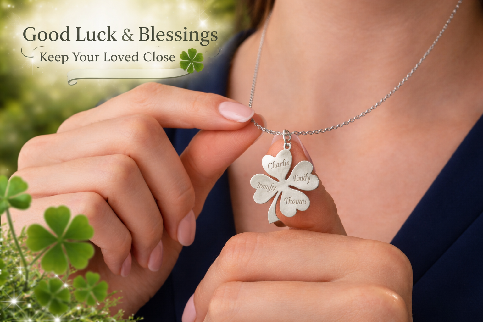 Personalized Four Leaf Clover Family Necklace