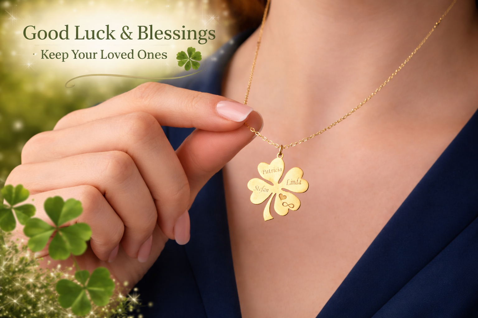 Personalized Four Leaf Clover Family Necklace