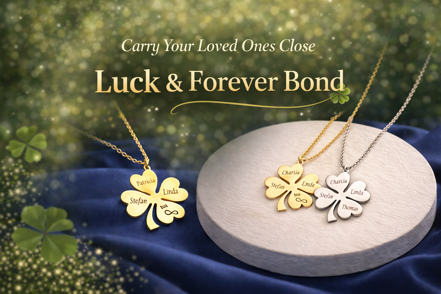 Personalized Four Leaf Clover Family Necklace