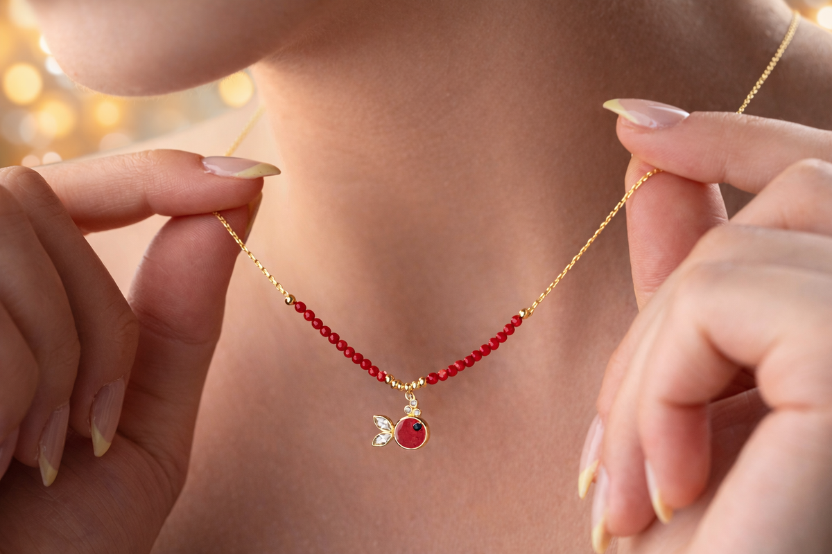 Red Enamel Fish Pendant Necklace