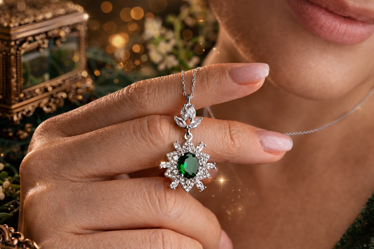 Emerald Green Floral Pendant Necklace