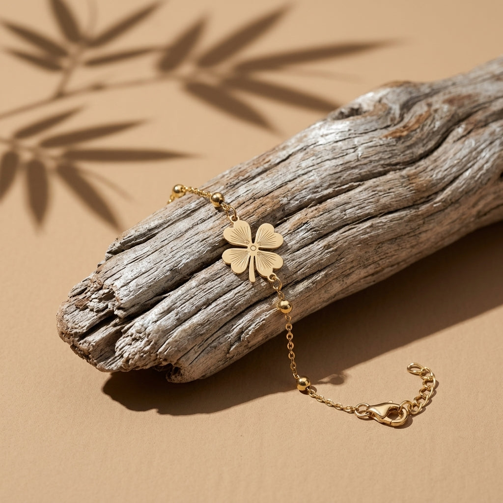 Four Leaf Clover Charm Bracelet in Gold