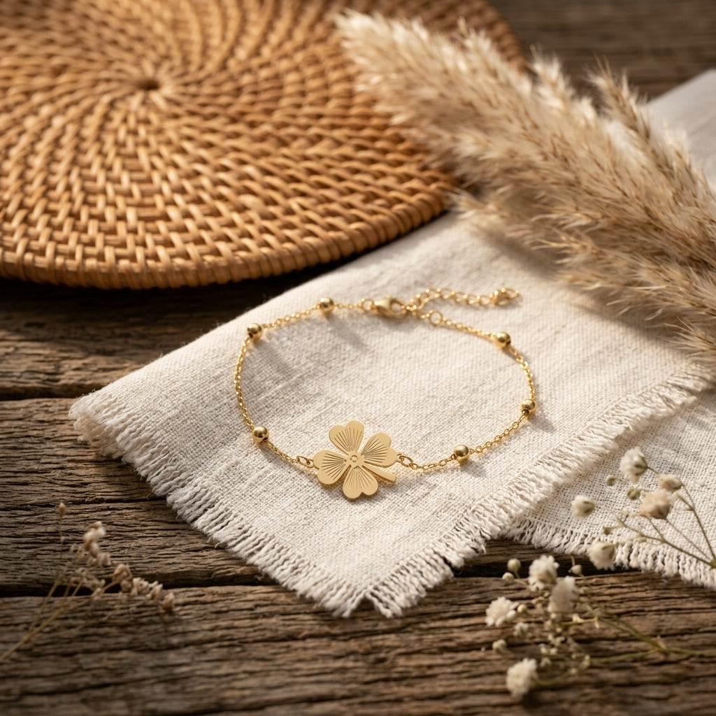 Four Leaf Clover Charm Bracelet in Gold