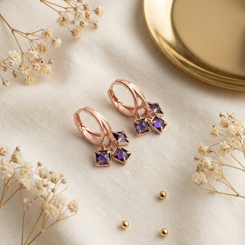 Amethyst Crystal Cluster Drop Earrings