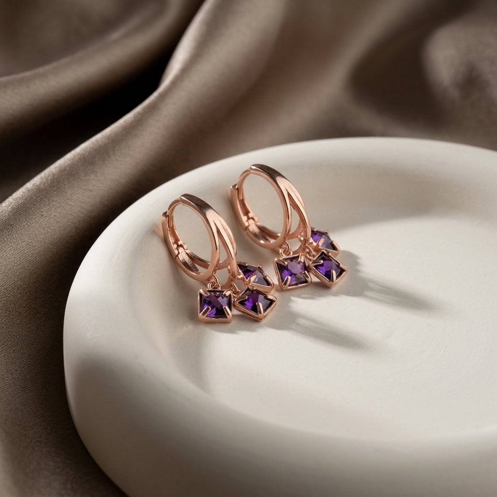 Amethyst Crystal Cluster Drop Earrings