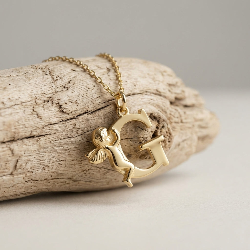 Custom Angel Initial Letter Necklace