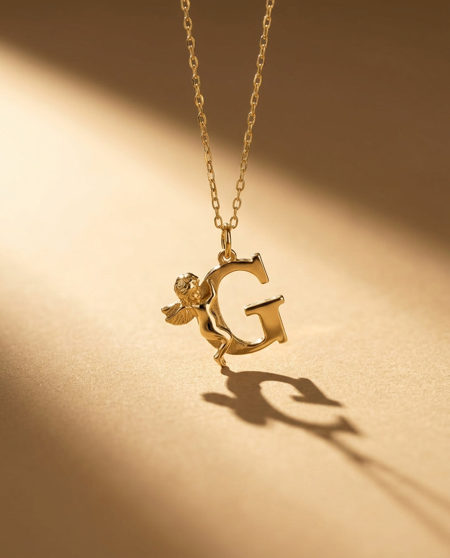 Custom Angel Initial Letter Necklace