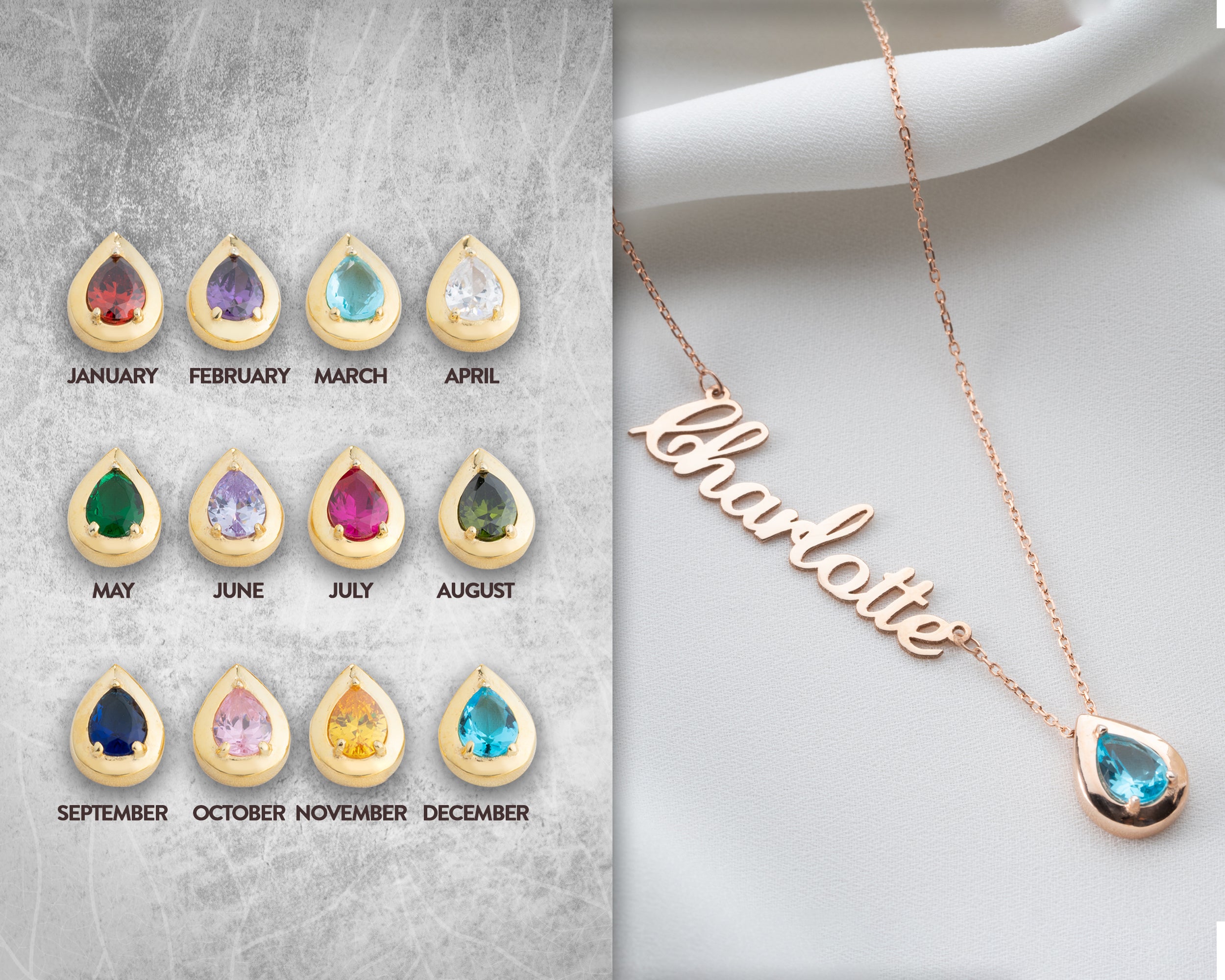 Custom Name Necklace with Birthstone Charm