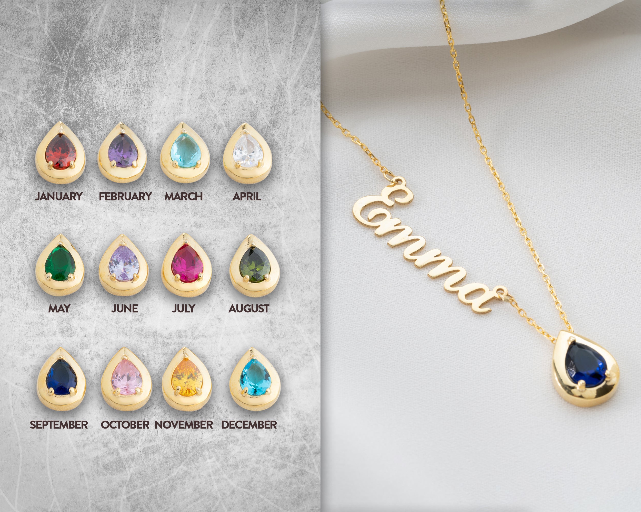 Custom Name Necklace with Birthstone Charm