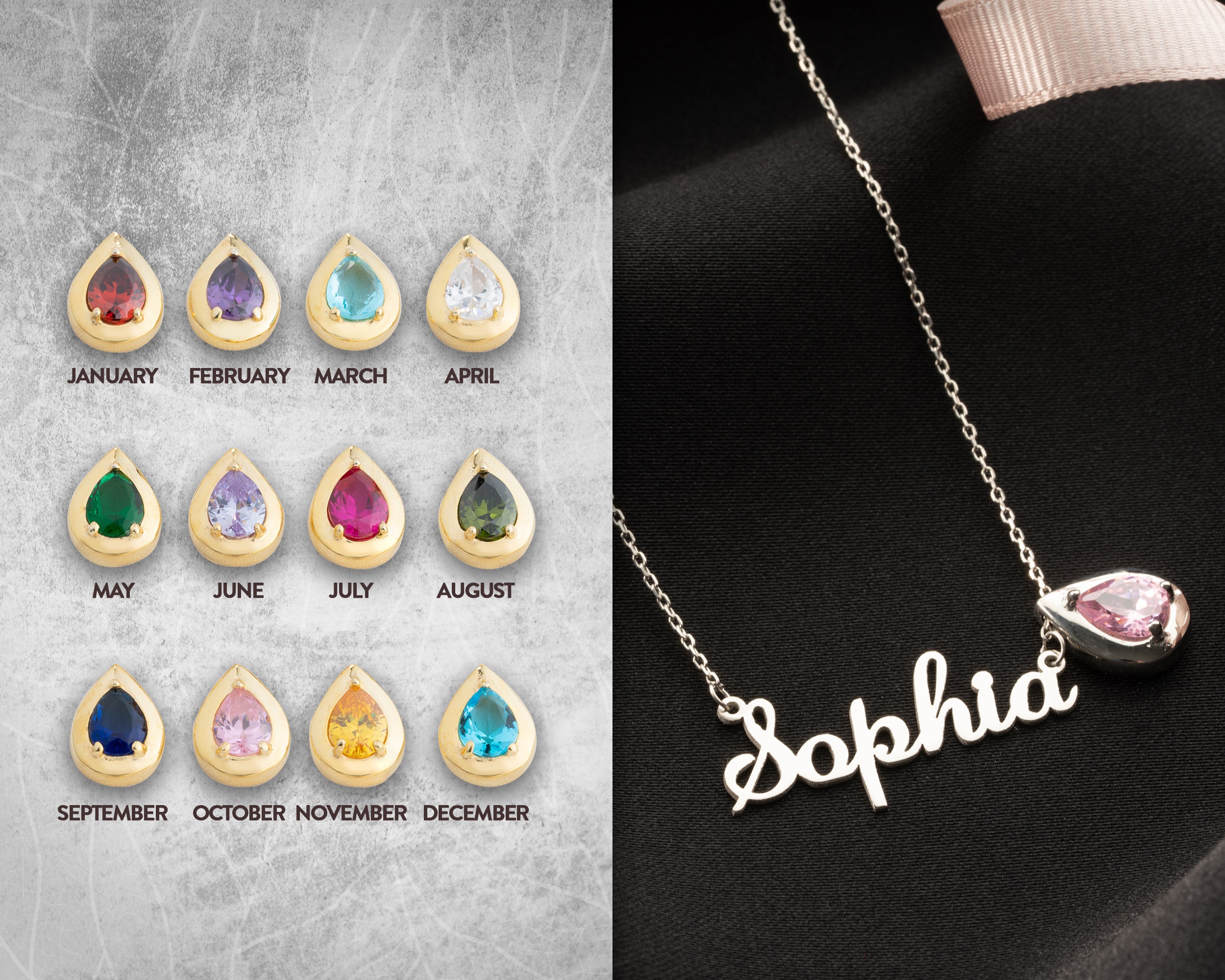 Custom Name Necklace with Birthstone Charm