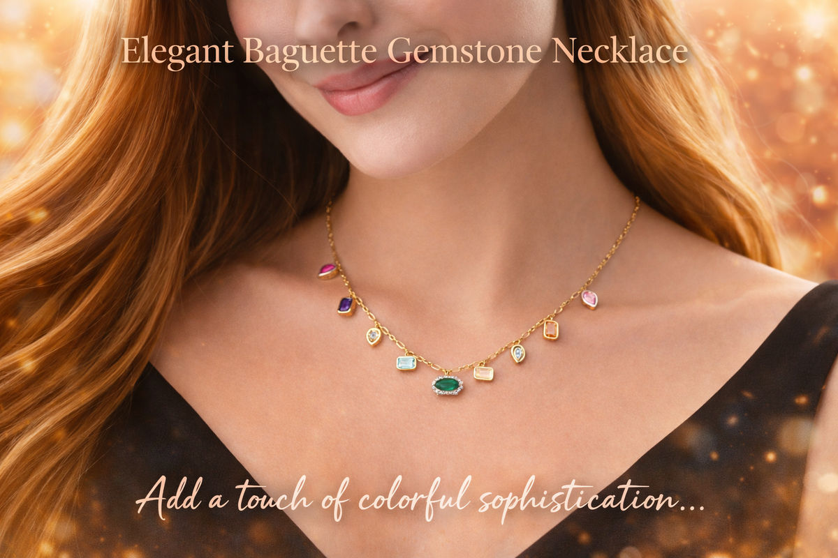 Rainbow Gemstone Charm Necklace in Gold