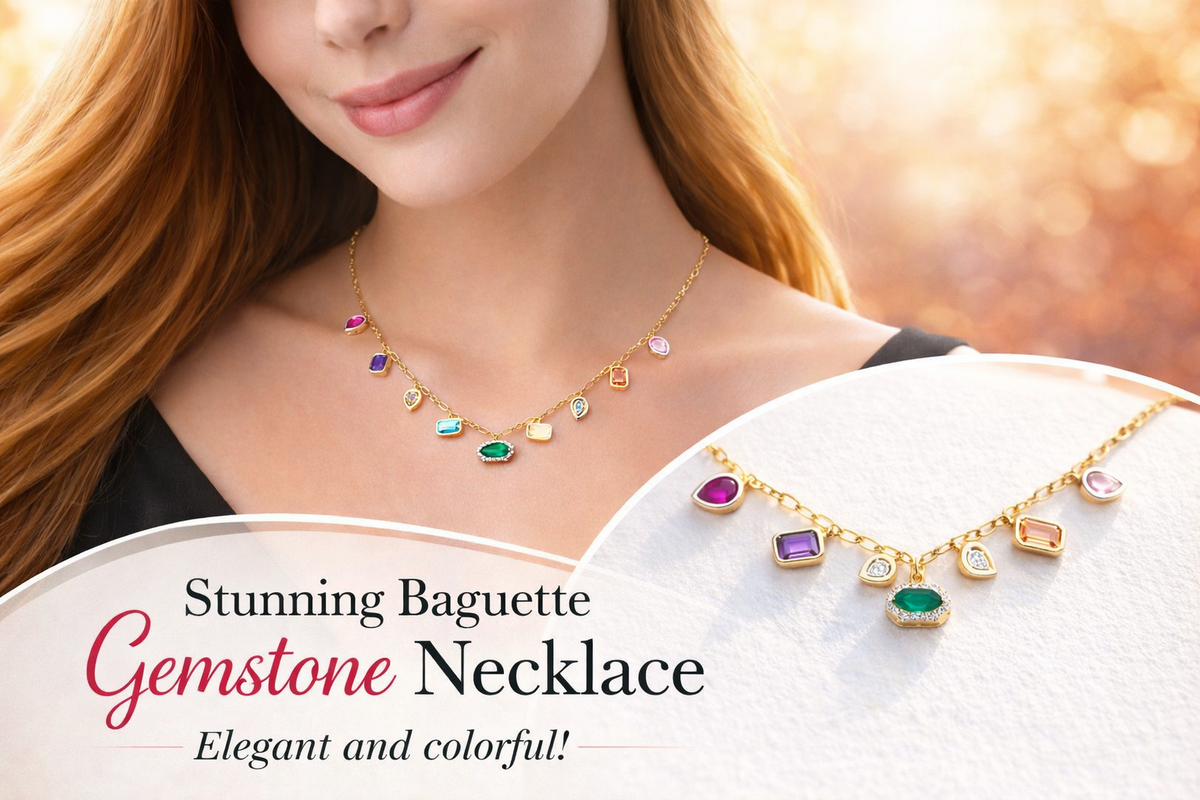Rainbow Gemstone Charm Necklace in Gold