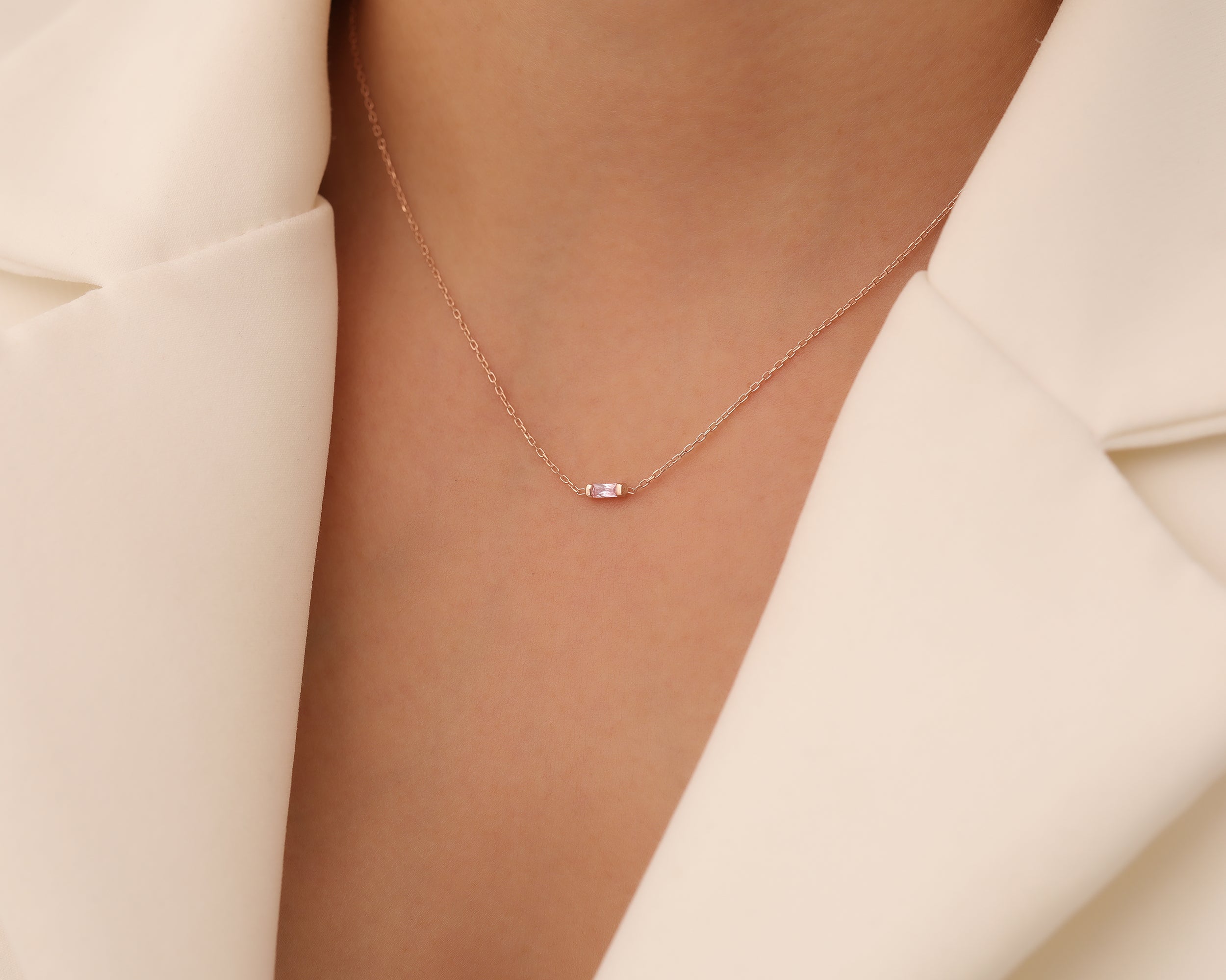 Baguette Birthstone Bar Necklace