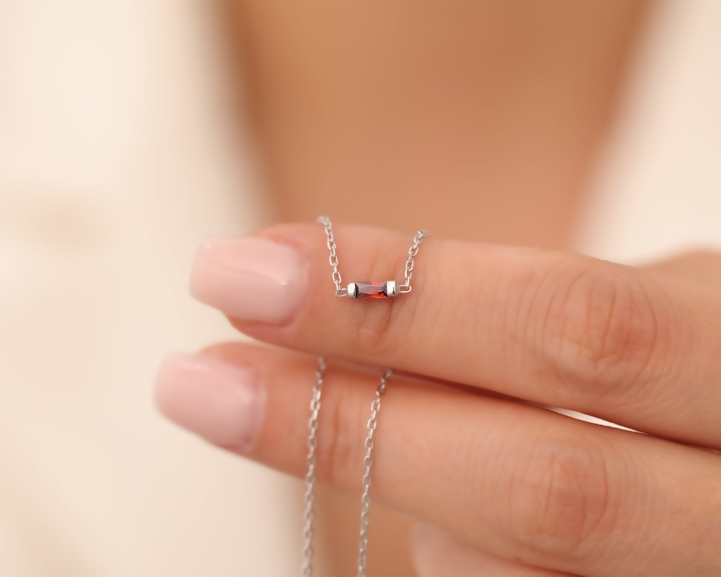 Baguette Birthstone Bar Necklace