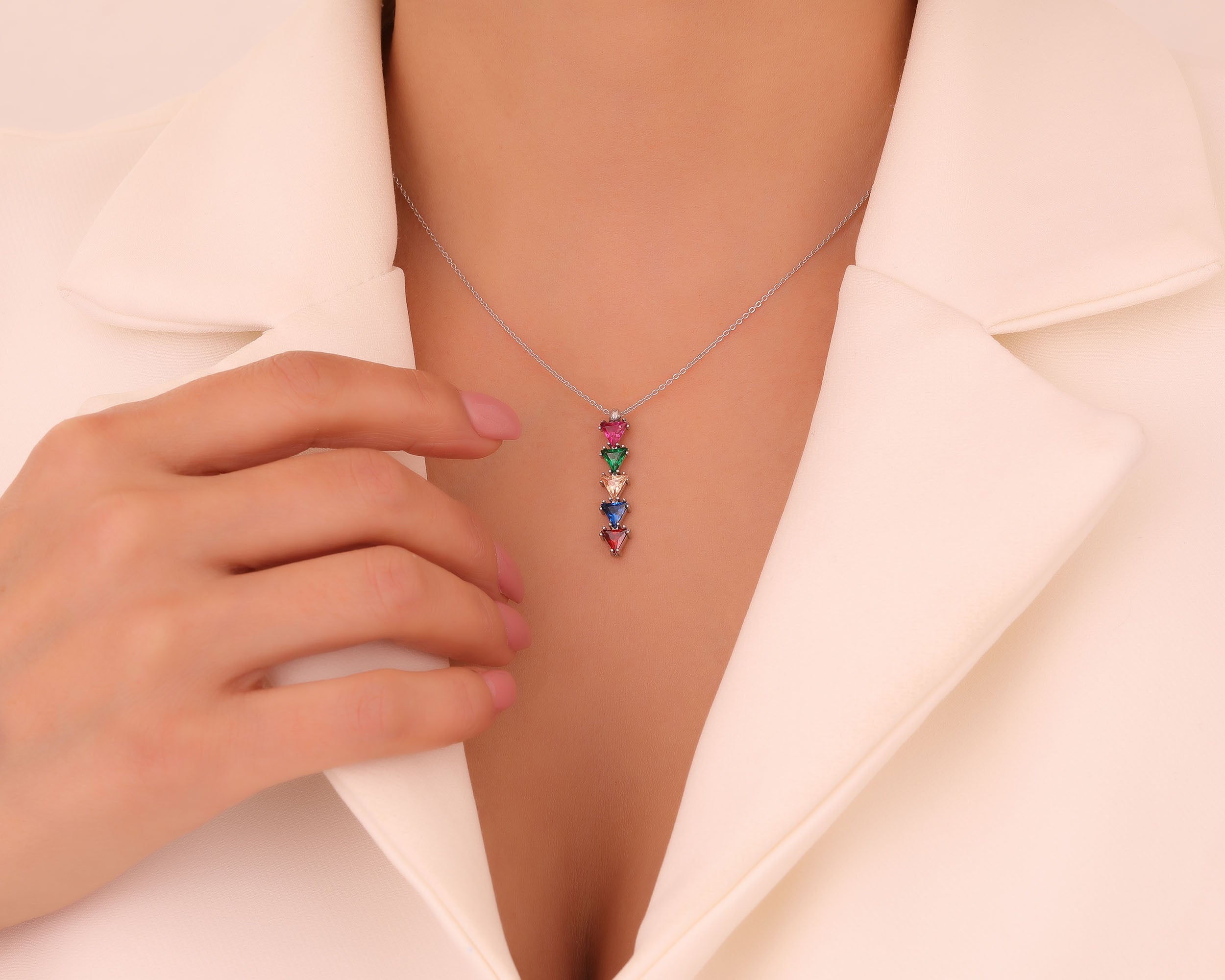 Trillion Cut Family Birthstone Necklace