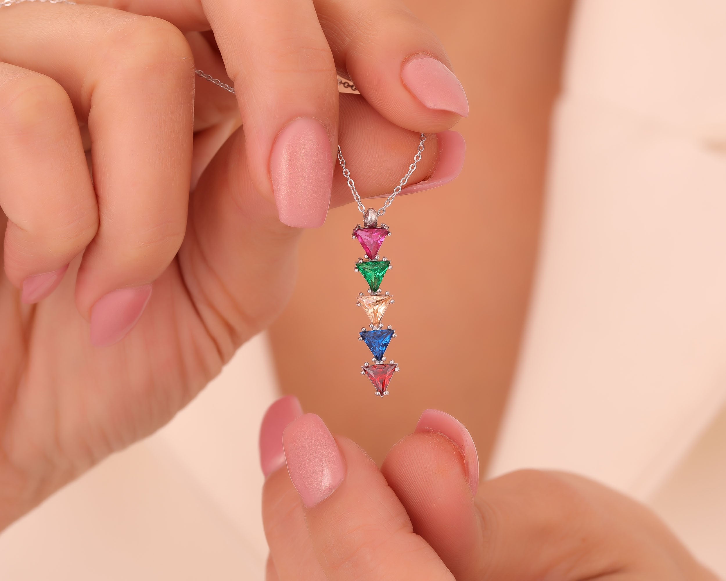 Trillion Cut Family Birthstone Necklace