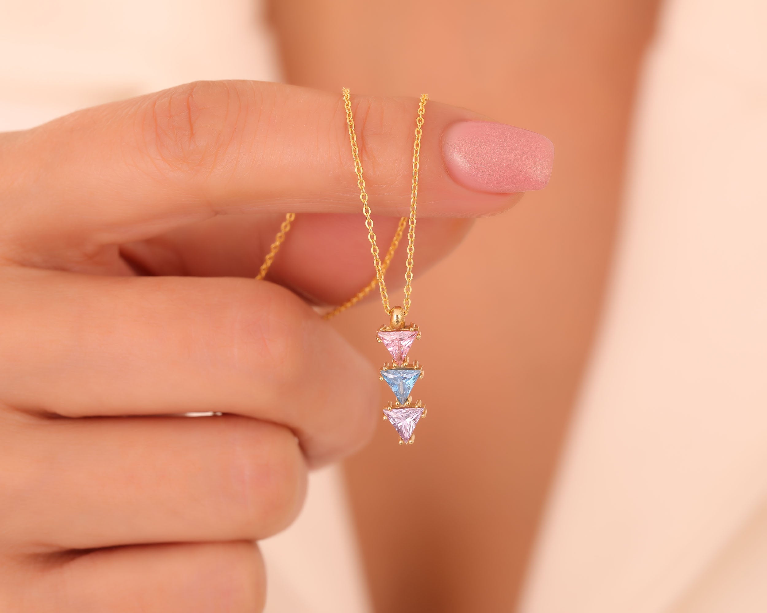 Trillion Cut Family Birthstone Necklace