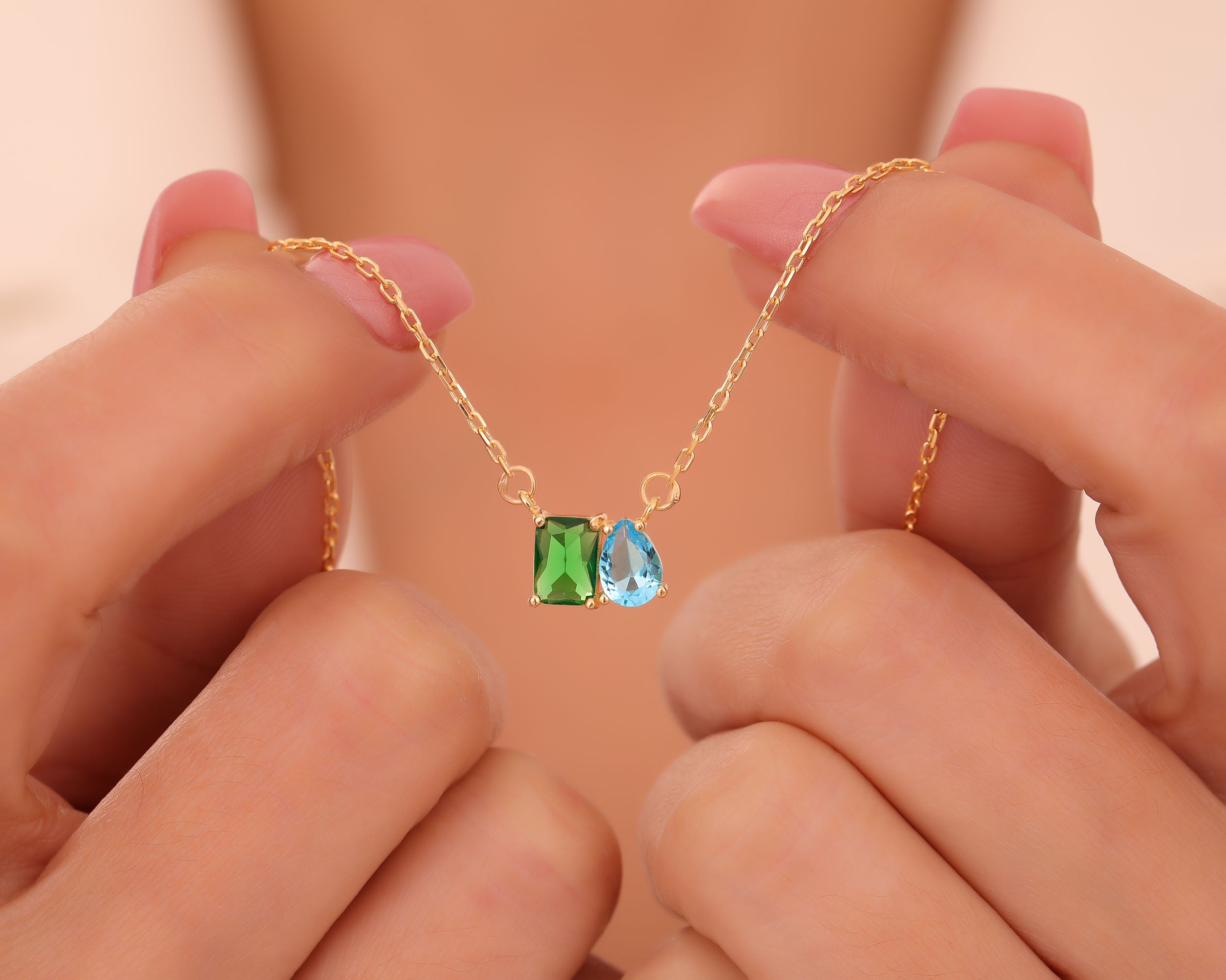 Custom Two Stone Birthstone Necklace
