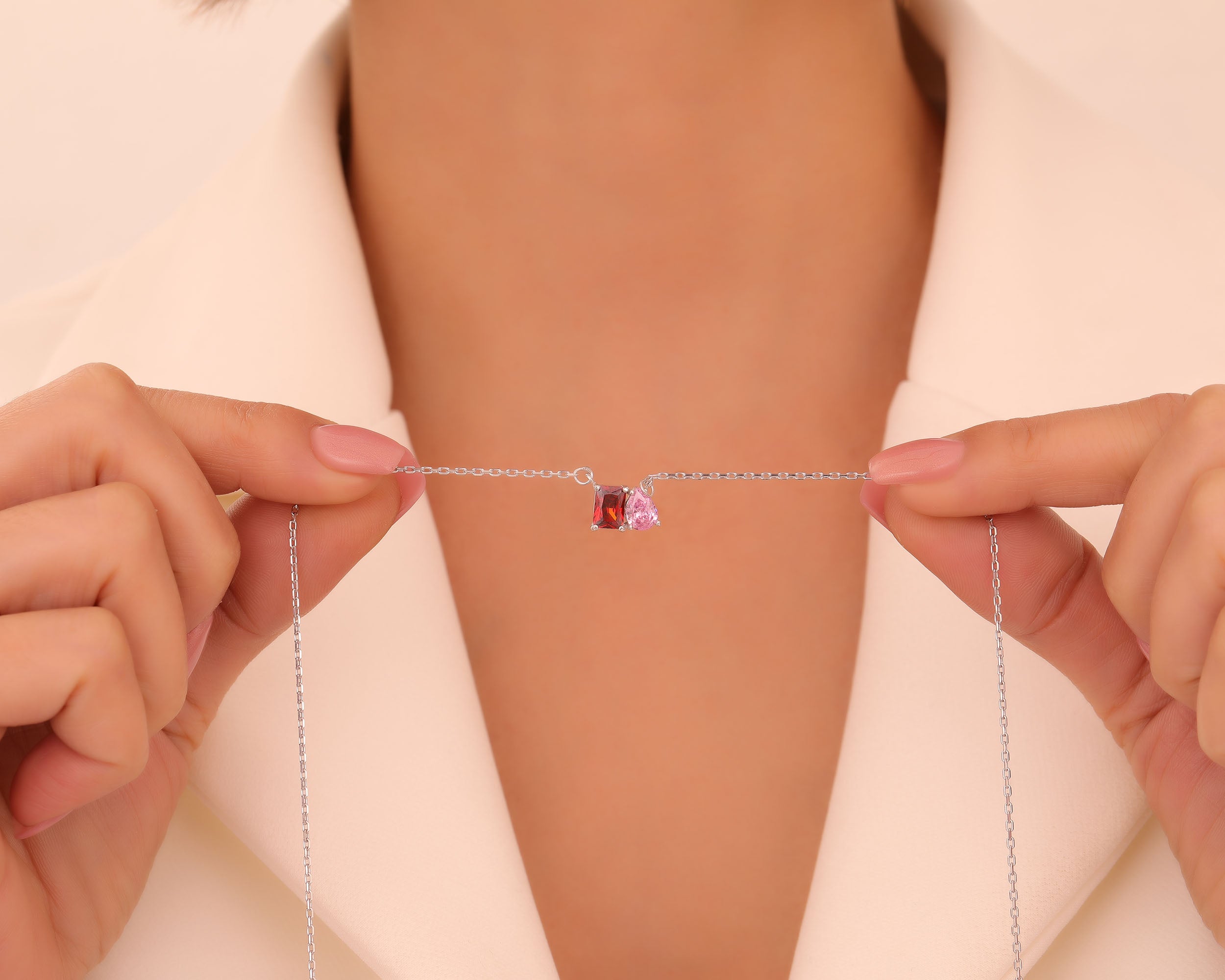 Custom Two Stone Birthstone Necklace