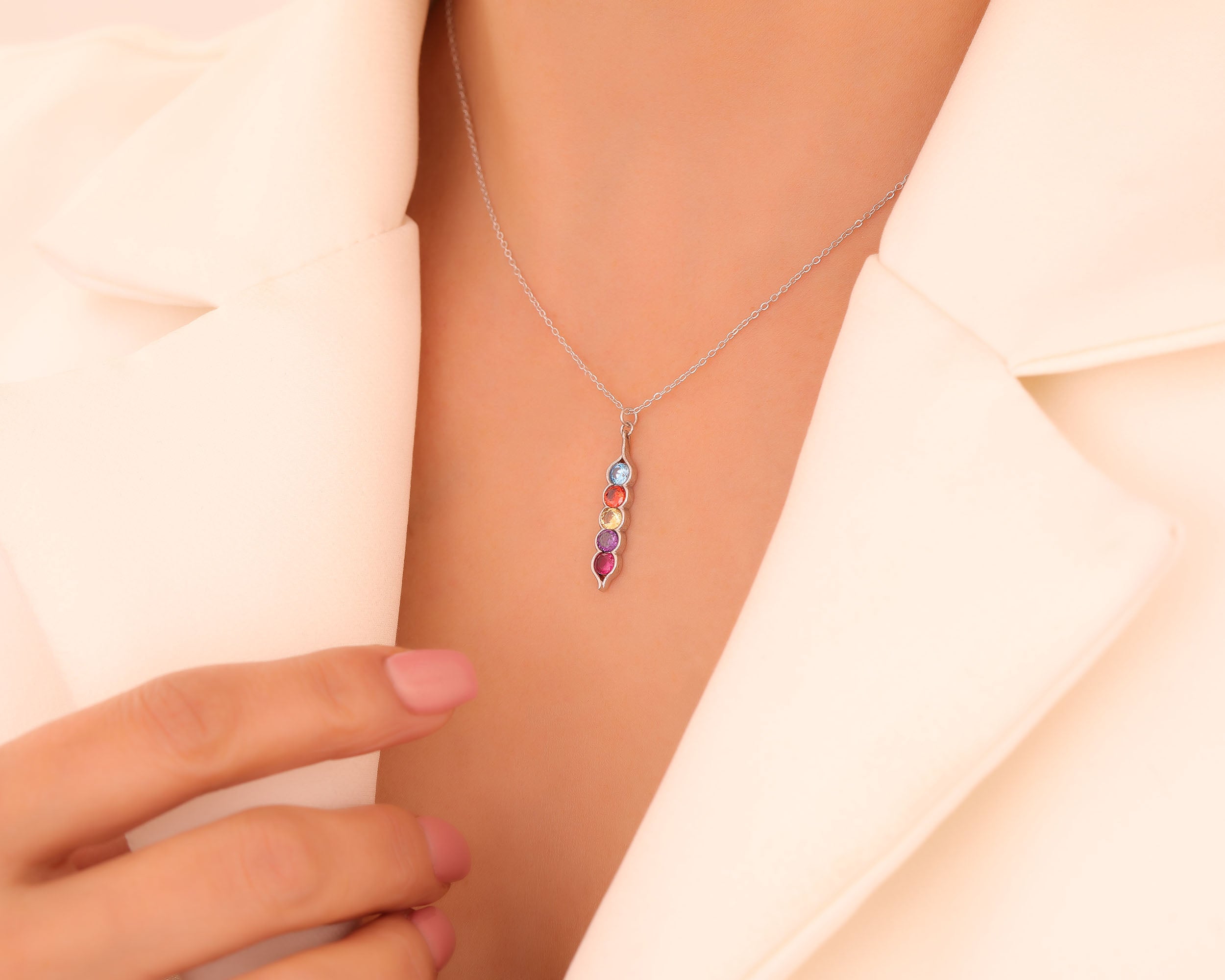 Pea Pod Birthstone Necklace for Family