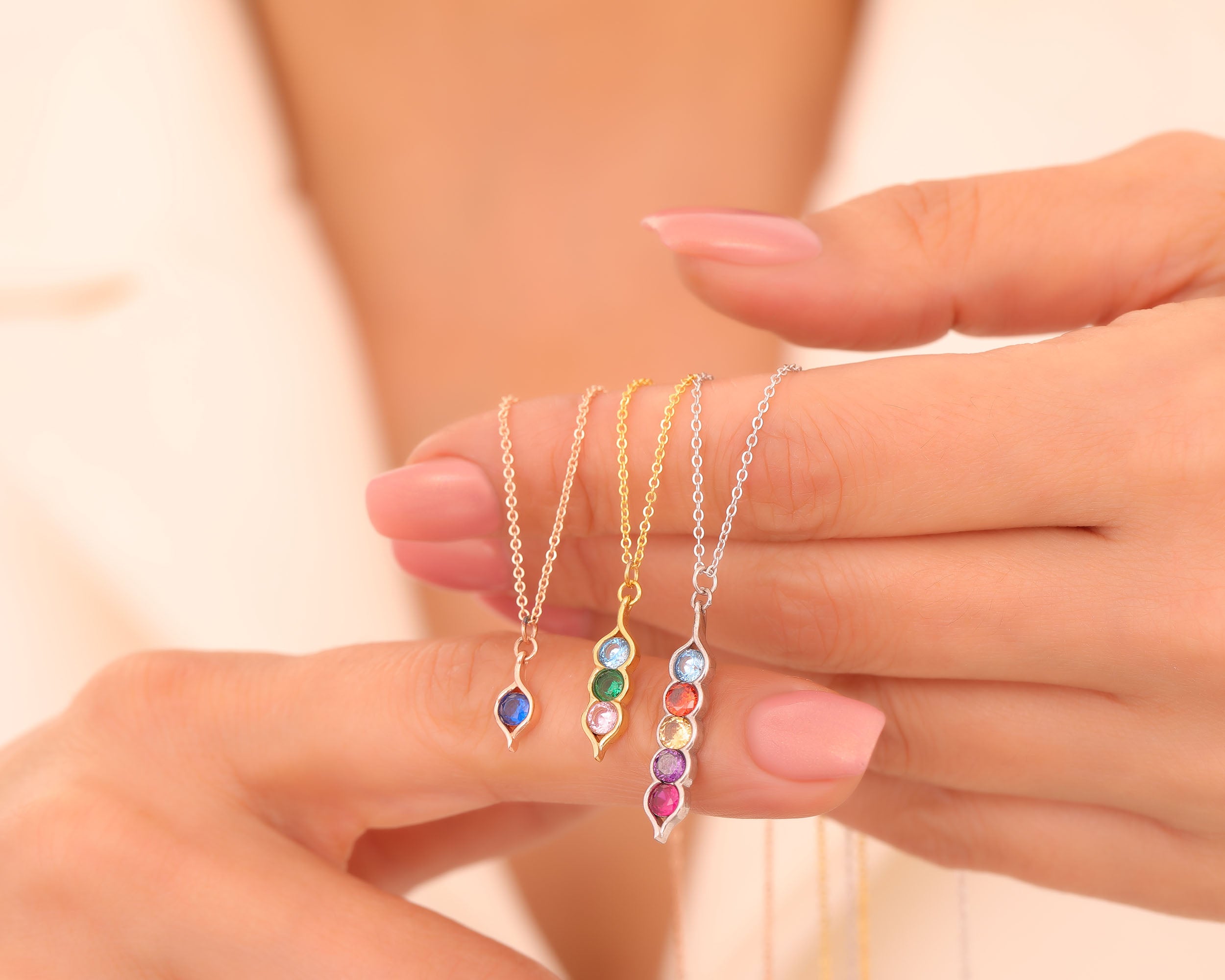 Pea Pod Birthstone Necklace for Family