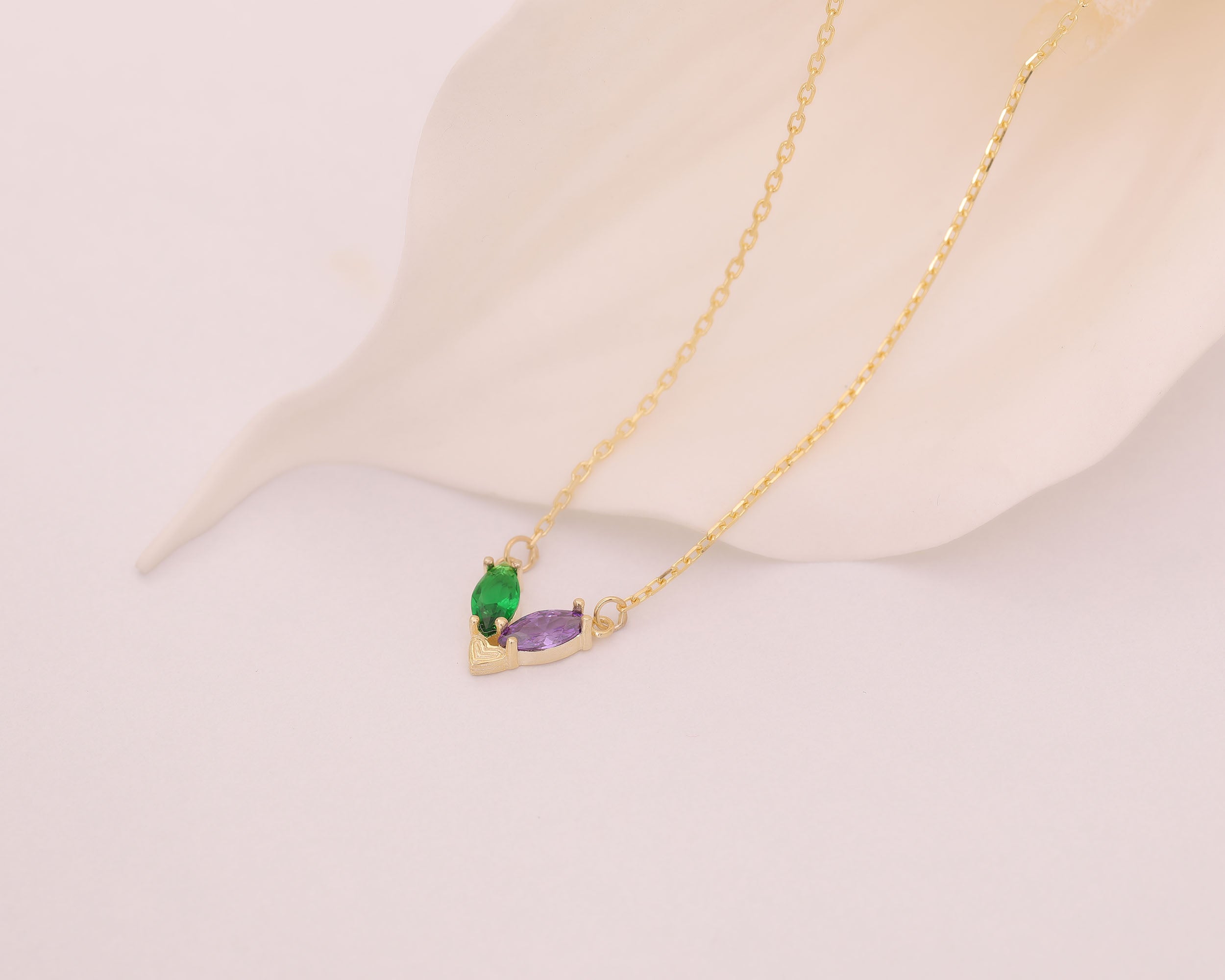 Custom Two Birthstone Heart Necklace