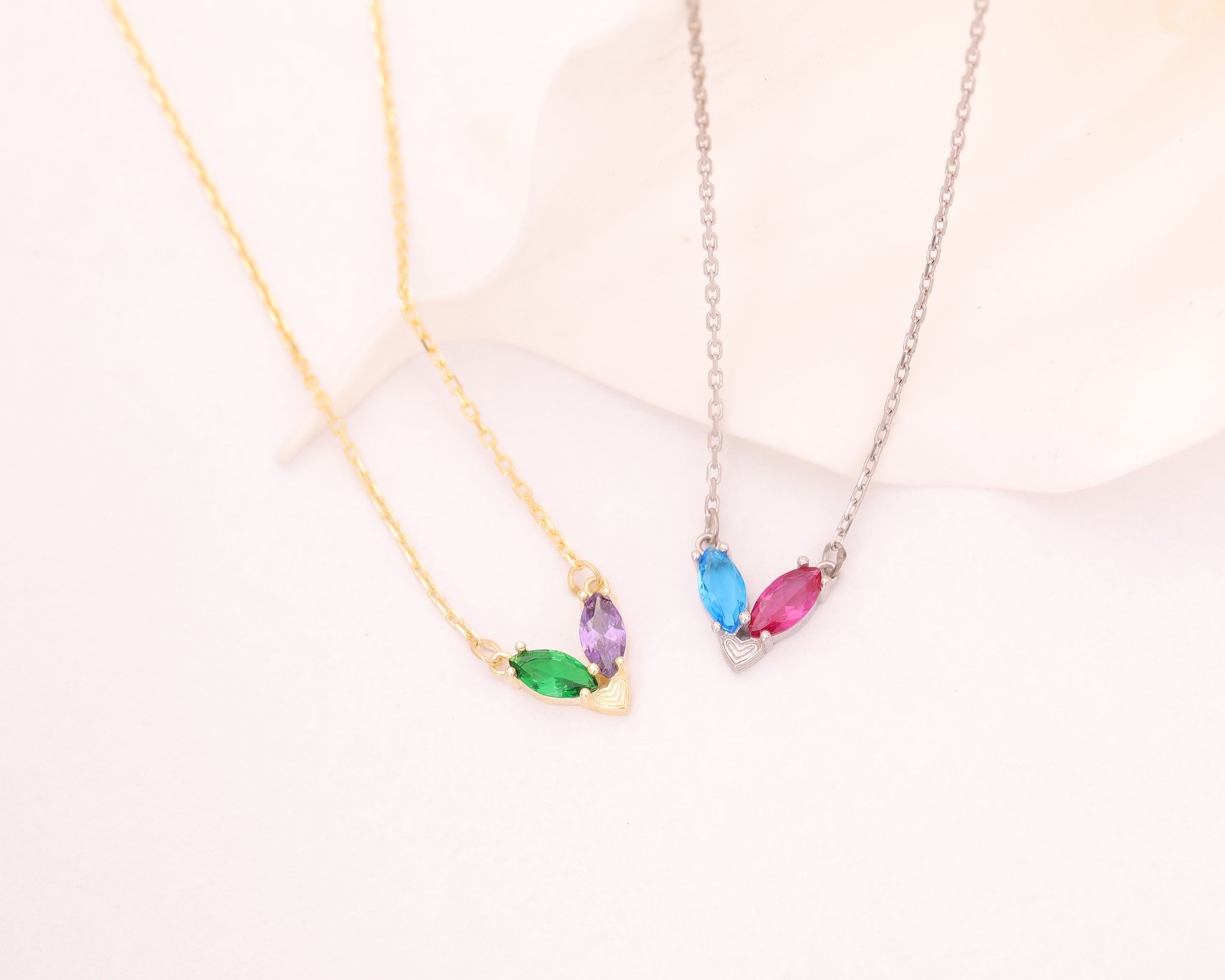 Custom Two Birthstone Heart Necklace
