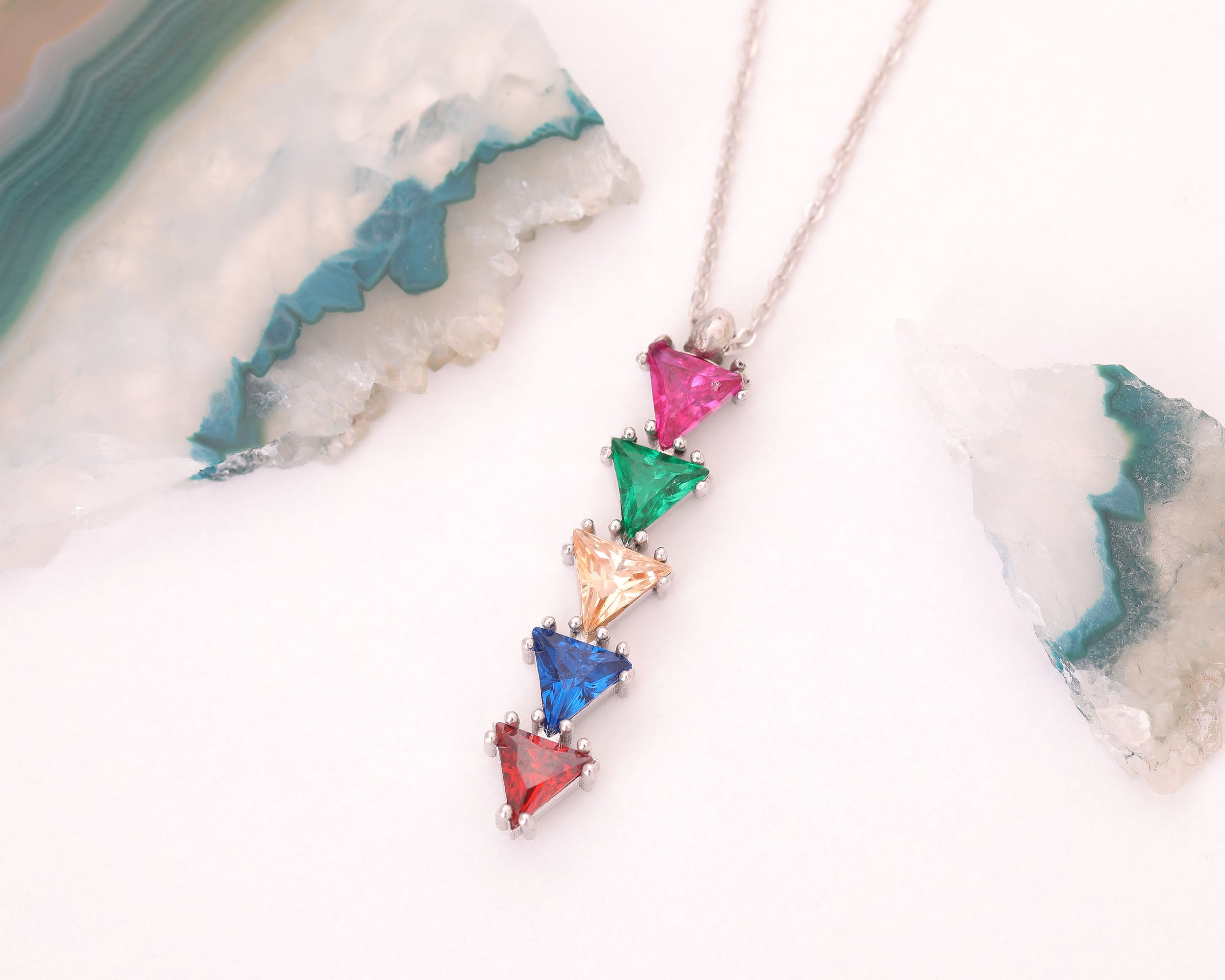 Trillion Cut Family Birthstone Necklace