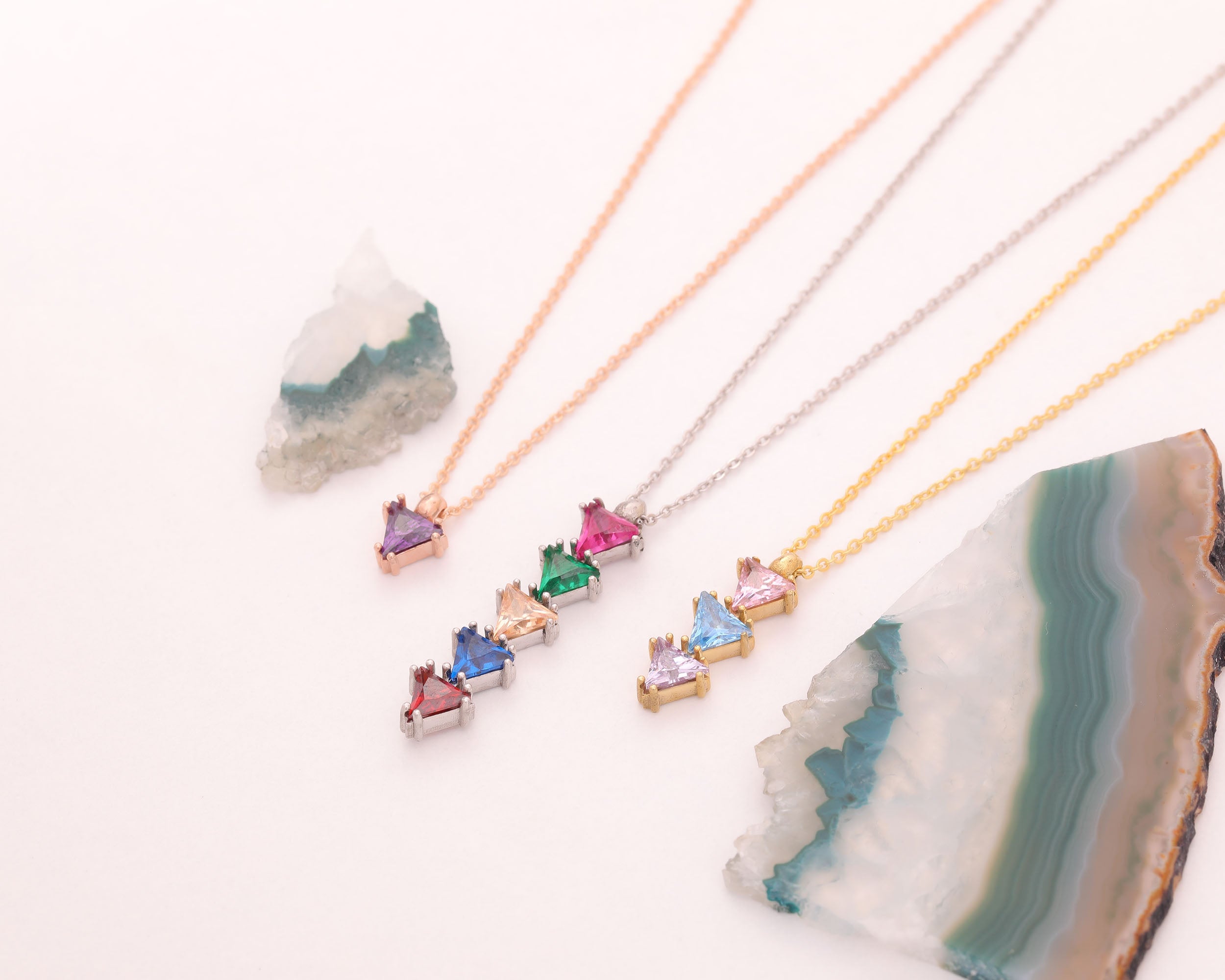Trillion Cut Family Birthstone Necklace