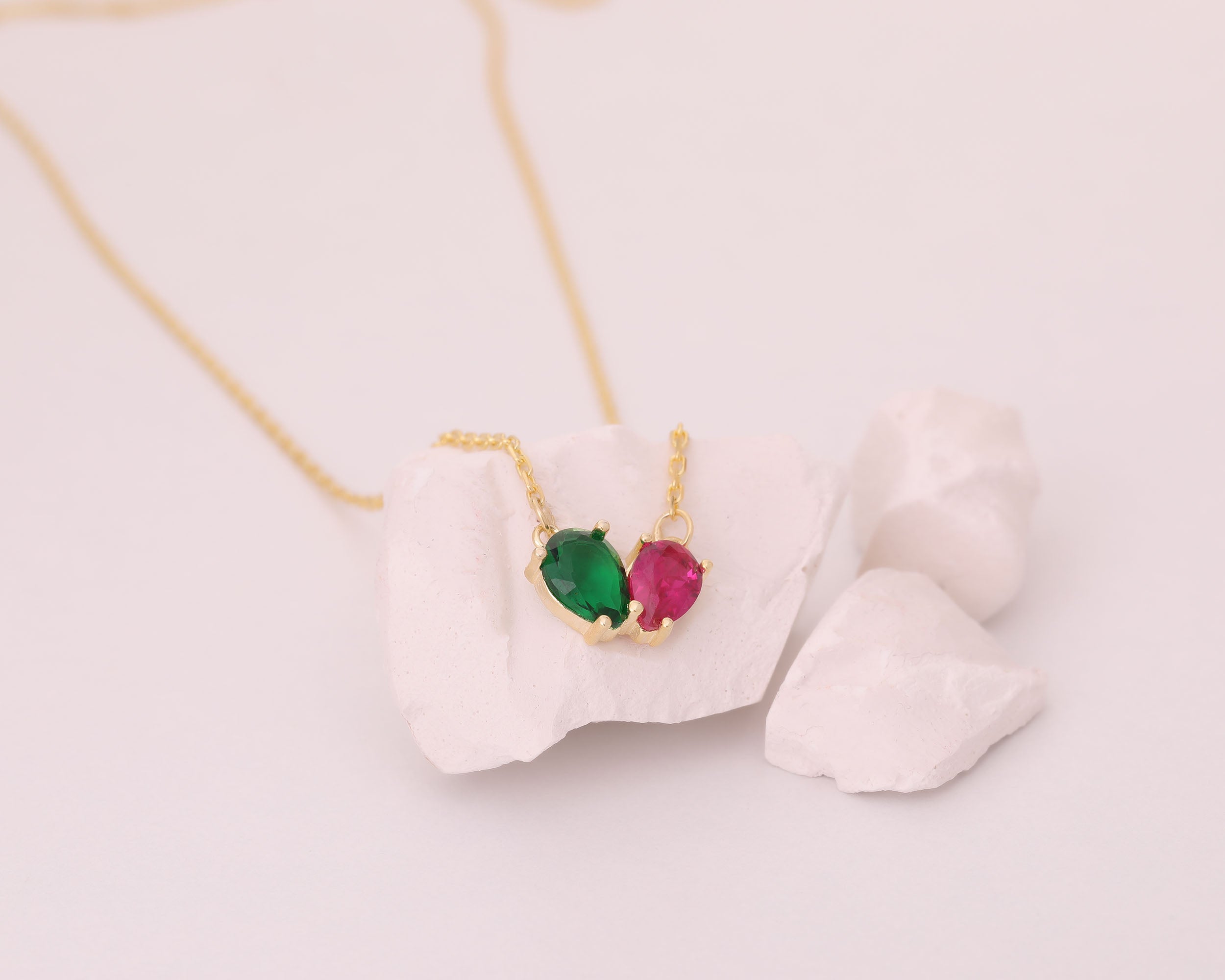 Custom Two Stone Pear Birthstone Necklace