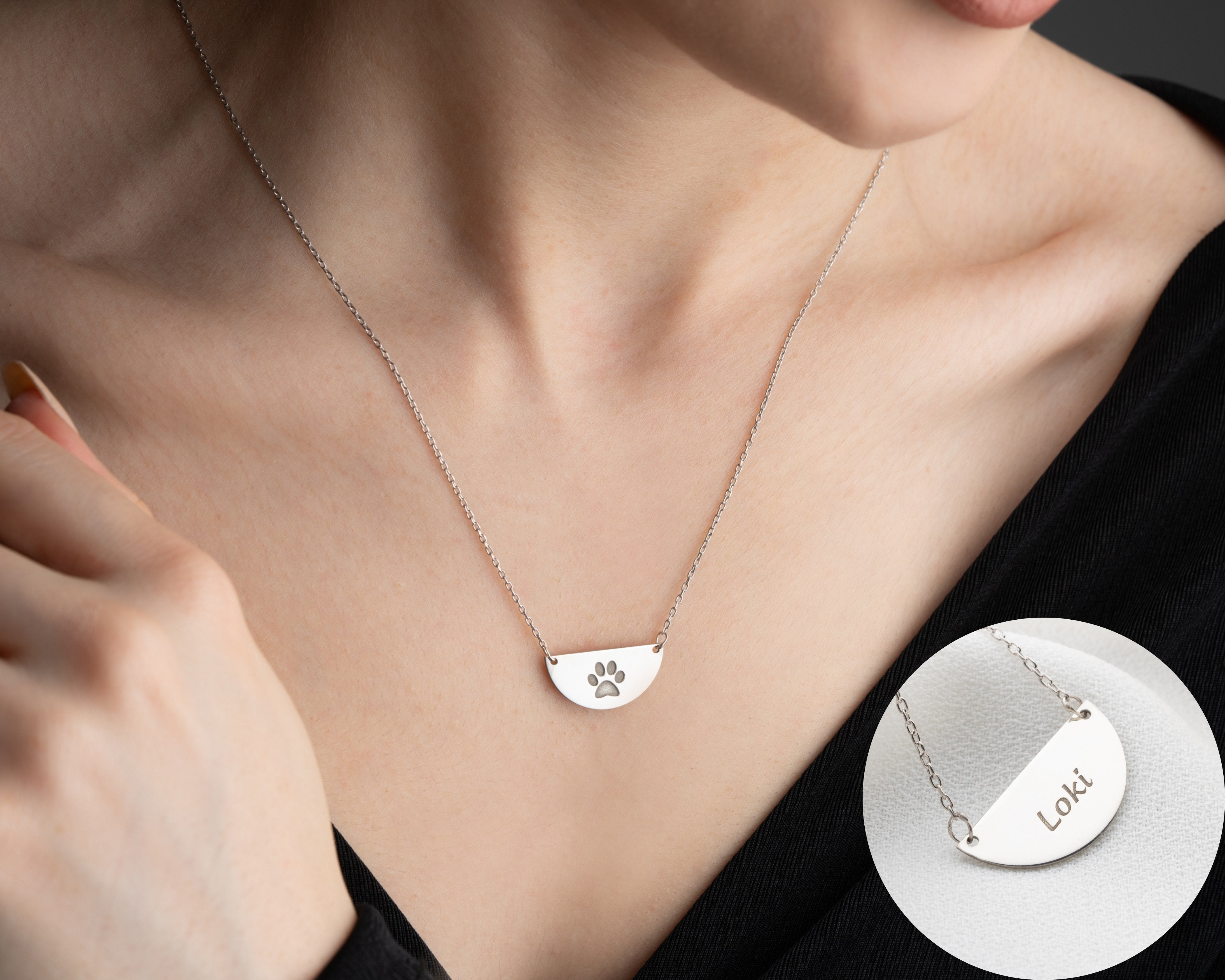 Custom Pet Name Paw Print Necklace