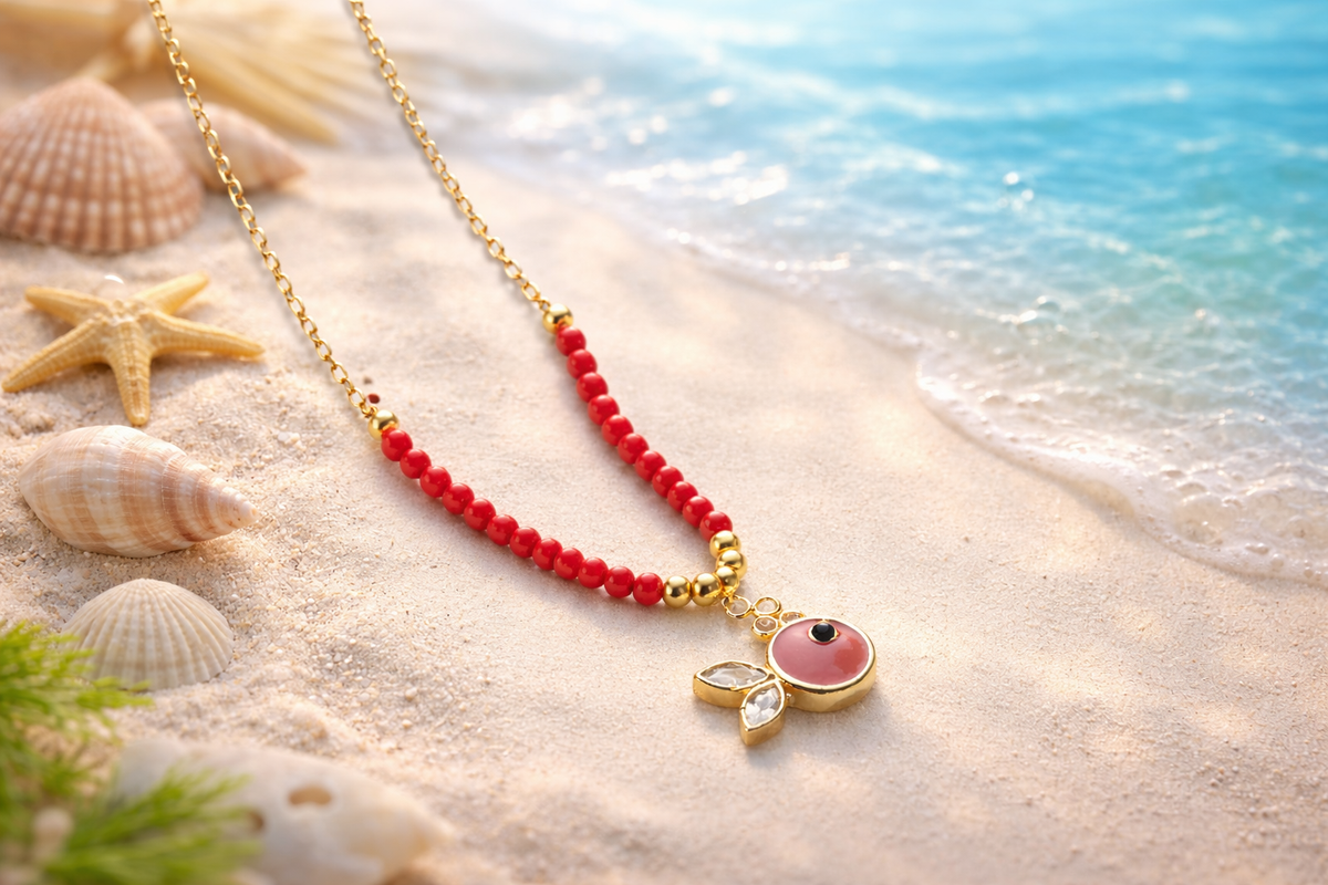 Red Enamel Fish Pendant Necklace