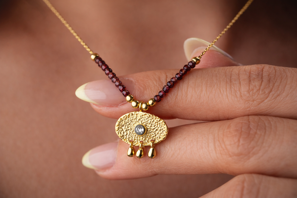 Garnet Guardian Eye Necklace