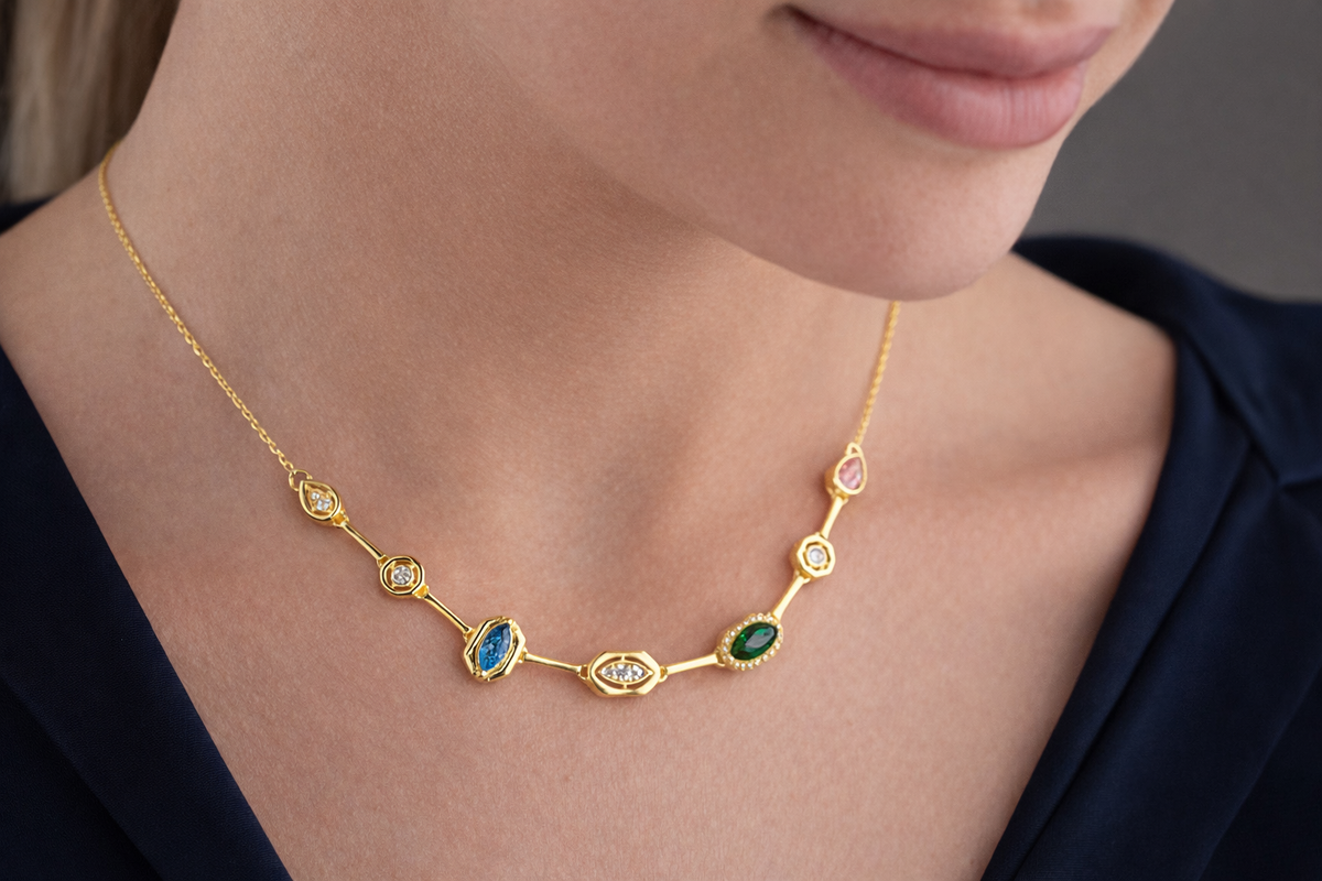 Elegant Multi Gemstone Station Necklace