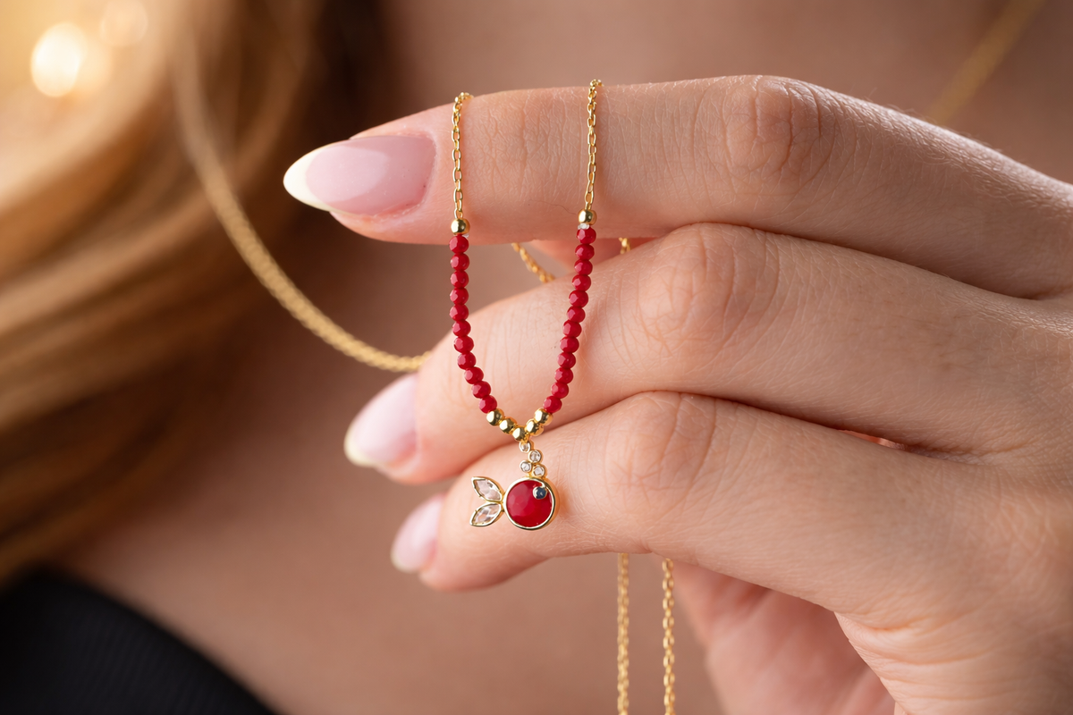 Red Enamel Fish Pendant Necklace