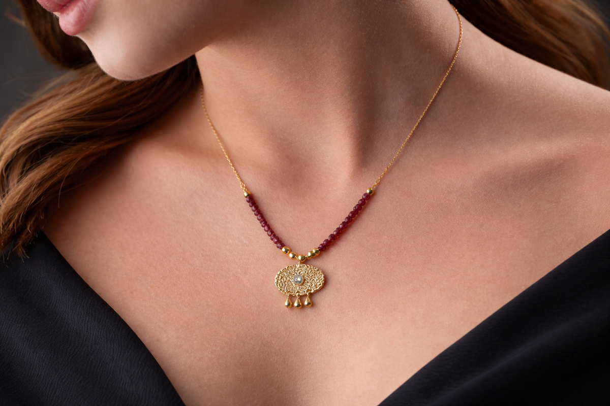 Garnet Guardian Eye Necklace