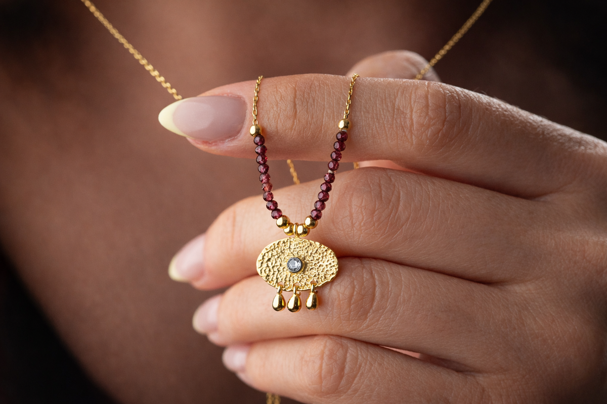 Garnet Guardian Eye Necklace